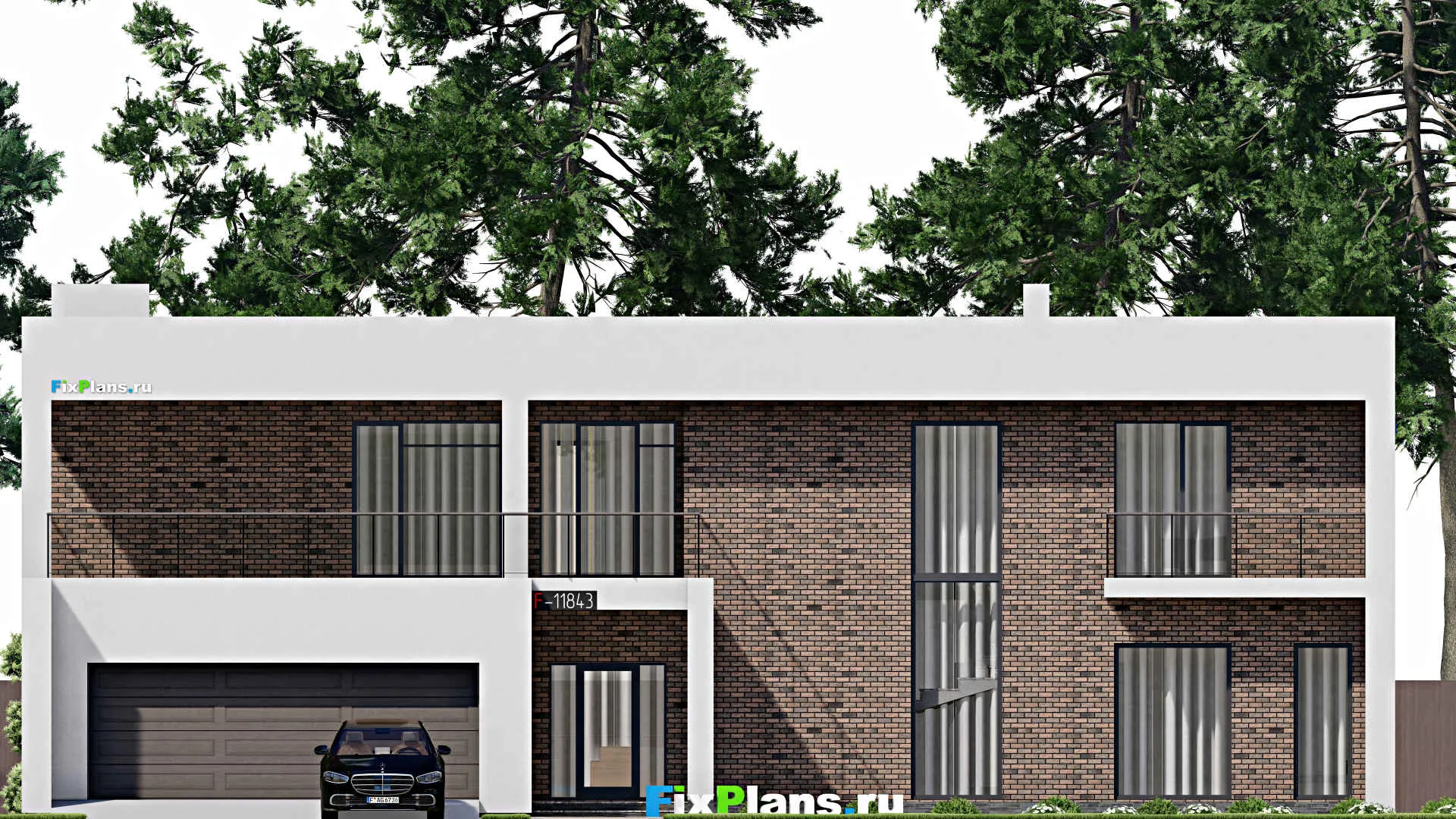 F-11843 - Планы двухэтажного дома 21 на 22, площадью 530 м² с террасой, балконом, гаражом на 1 машину и 6 спальнями