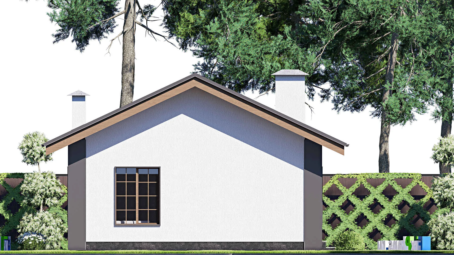 F-18584 - Проект одноэтажного дома 8 на 16, площадью 90 м² с террасой и 2 спальнями