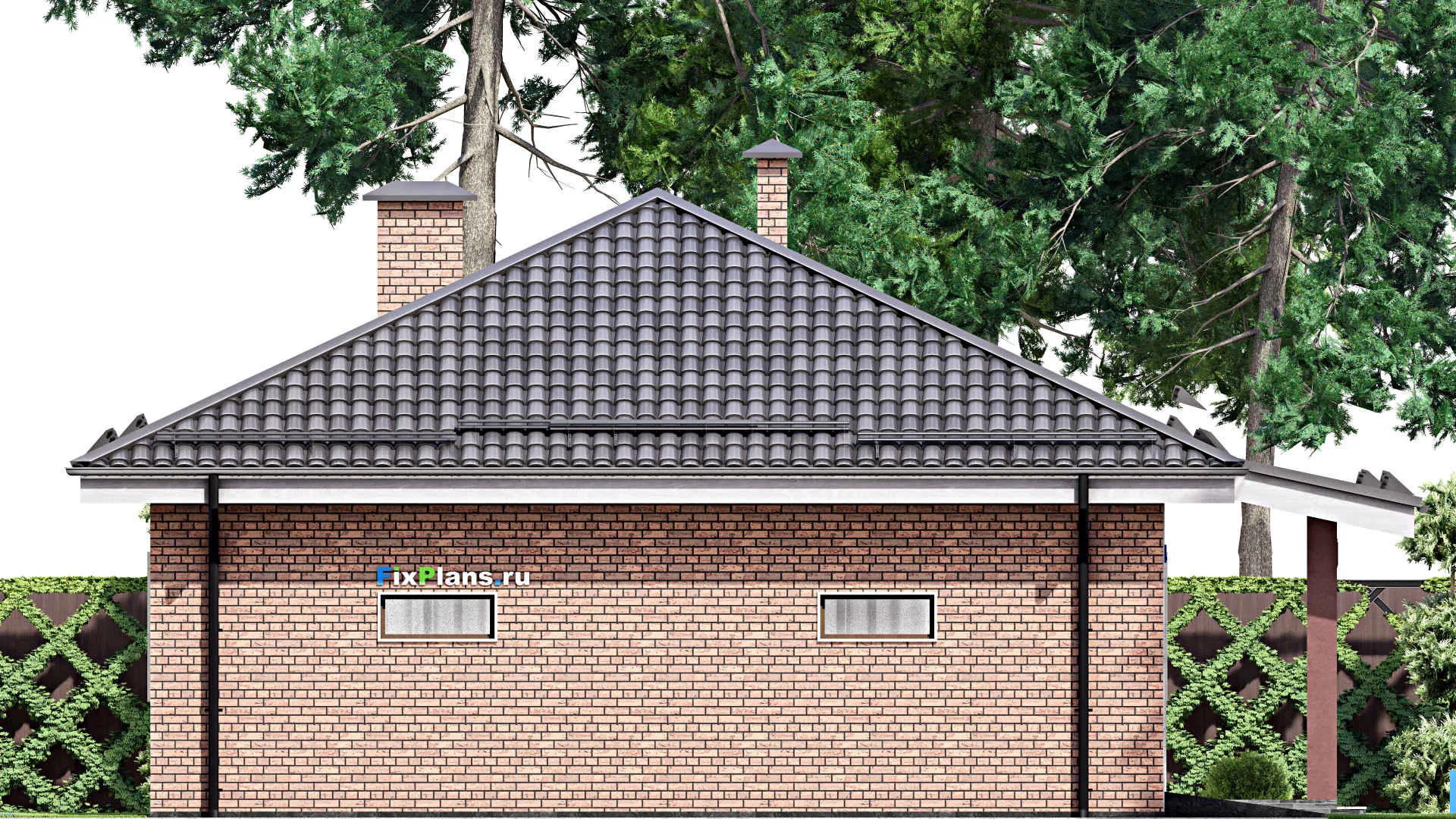 F-13670 - Проект одноэтажного дома 12 на 20, площадью 180 м² с гаражом на 2 машины и 4 спальнями