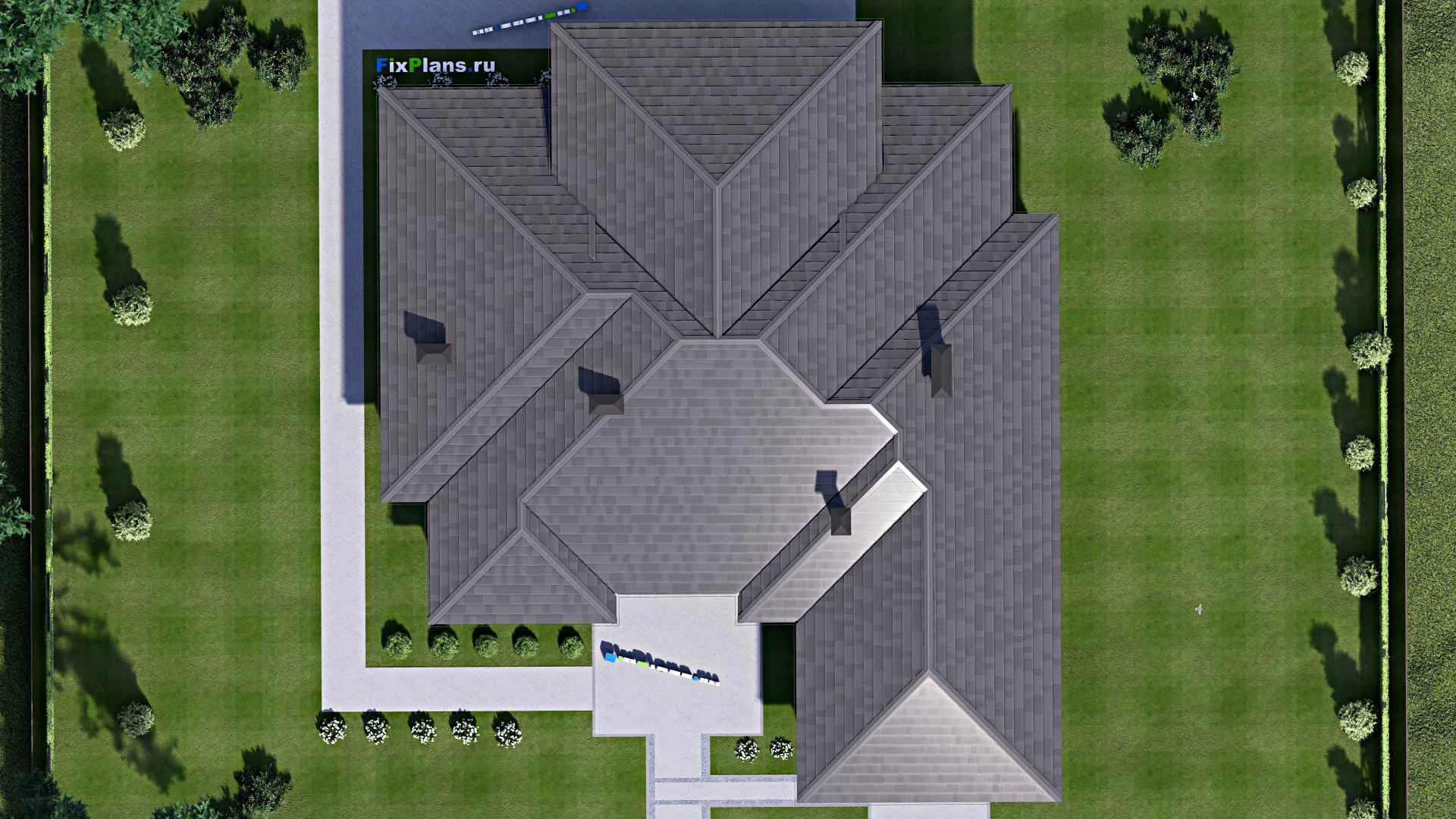 F-13580 - Проект одноэтажного дома 19 на 22, площадью 310 м² с гаражом на 2 машины и 3 спальнями