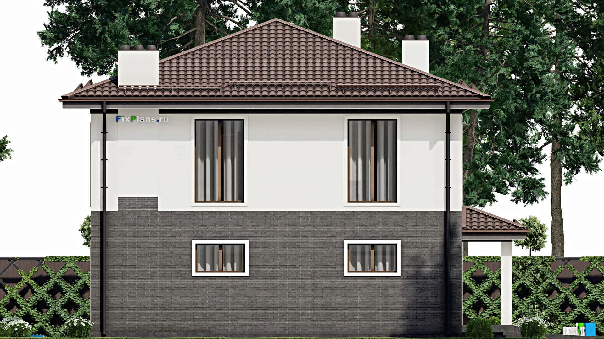 F-4634 - Проект двухэтажного дома 11 на 14, площадью 240 м² с гаражом на 1 машину и 5 спальнями