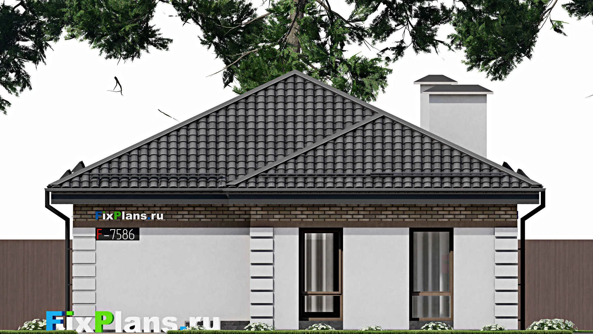 F-7586 - Проект одноэтажного дома 10 на 14, площадью 110 м² с террасой и 2 спальнями