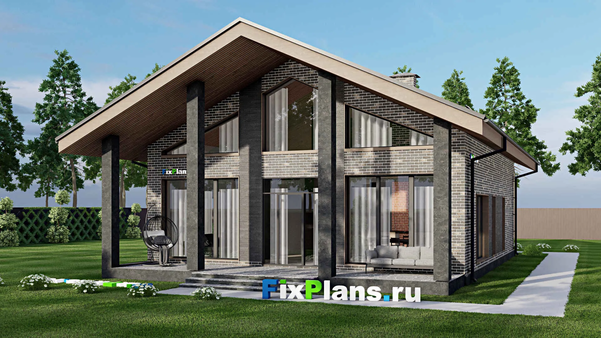 F-6605 - Планы дома с мансардой 12 на 14, площадью 240 м² с террасой и 3 спальнями