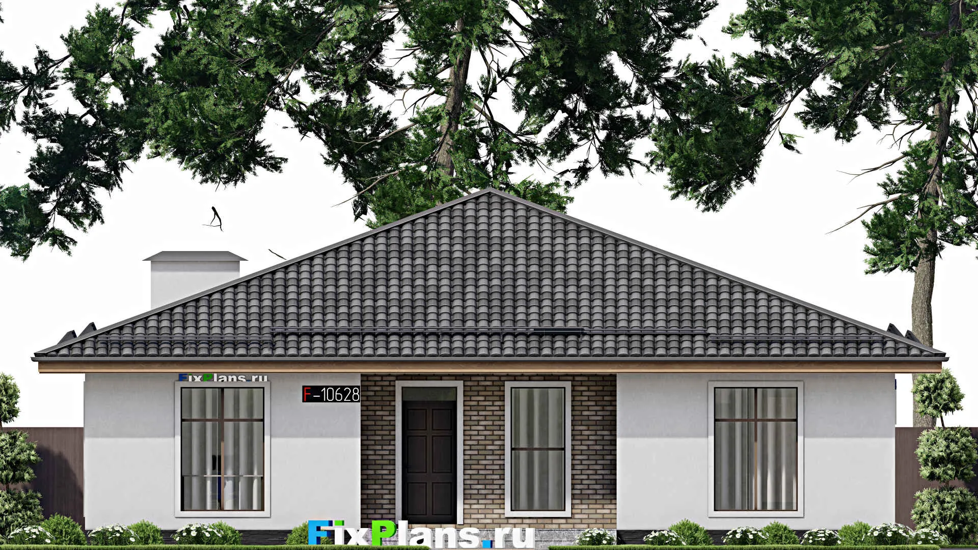 F-10628 - Проект одноэтажного дома 14 на 15, площадью 170 м² с террасой и 2 спальнями