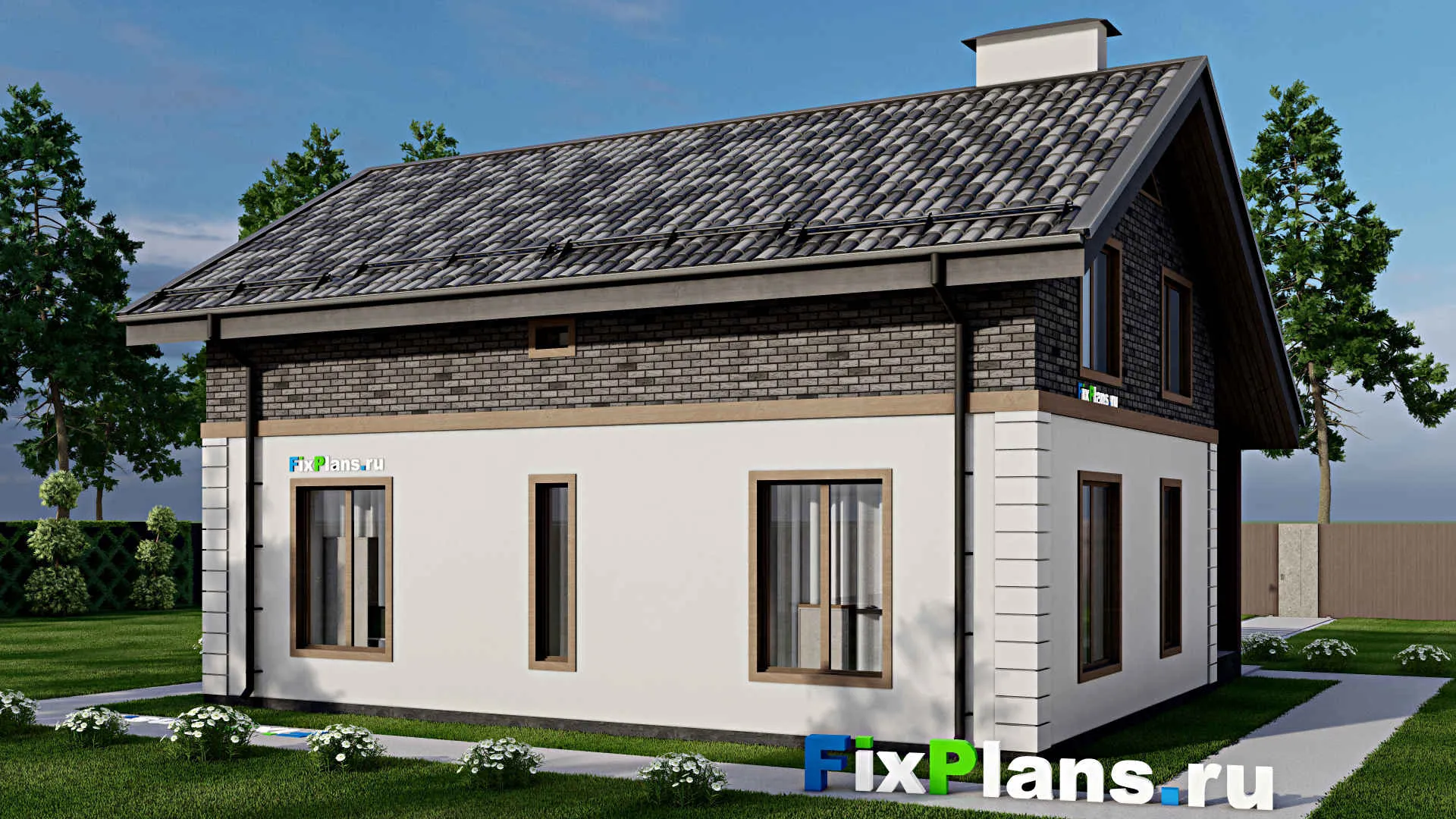 F-9017 - Проект дома с мансардой 11 на 12, площадью 140 м² с террасой и 2 спальнями