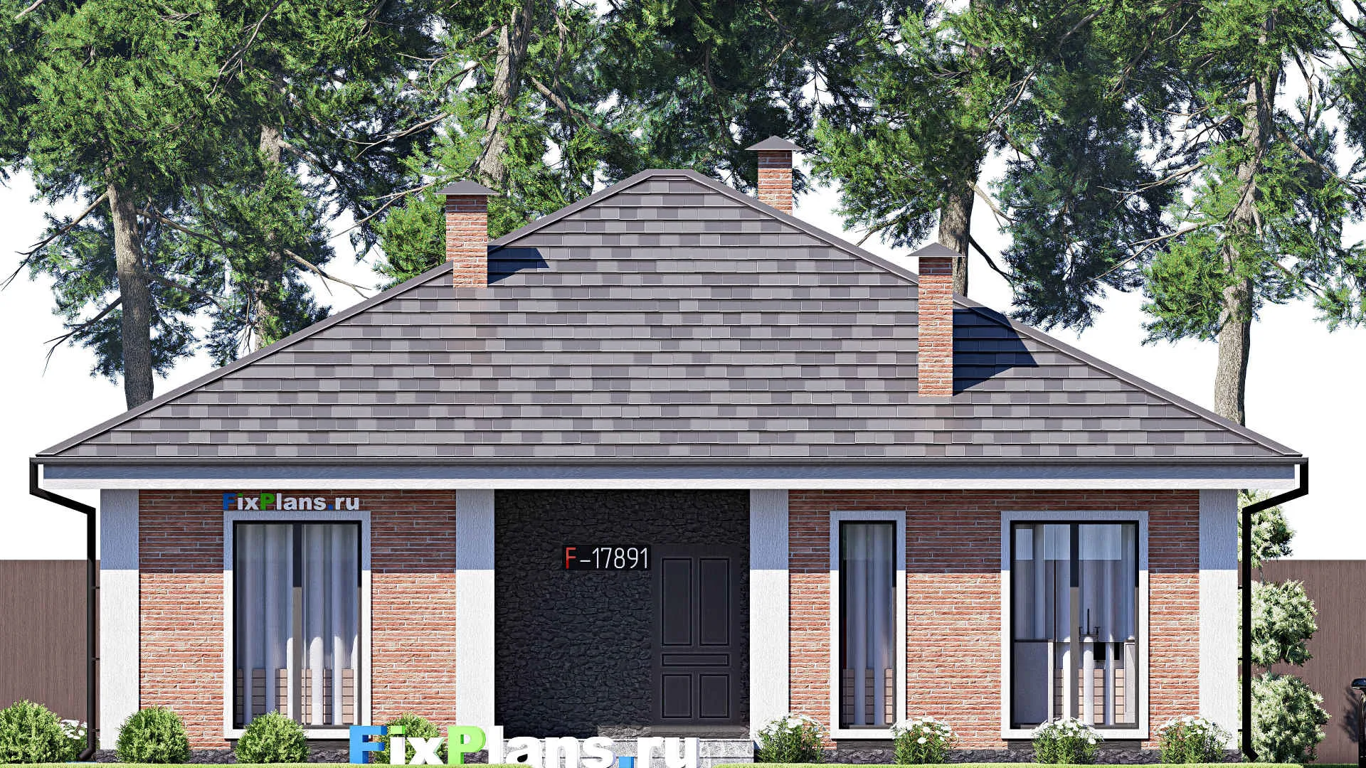 F-17891 - План одноэтажного дома 13 на 13, площадью 130 м² с террасой и 3 спальнями