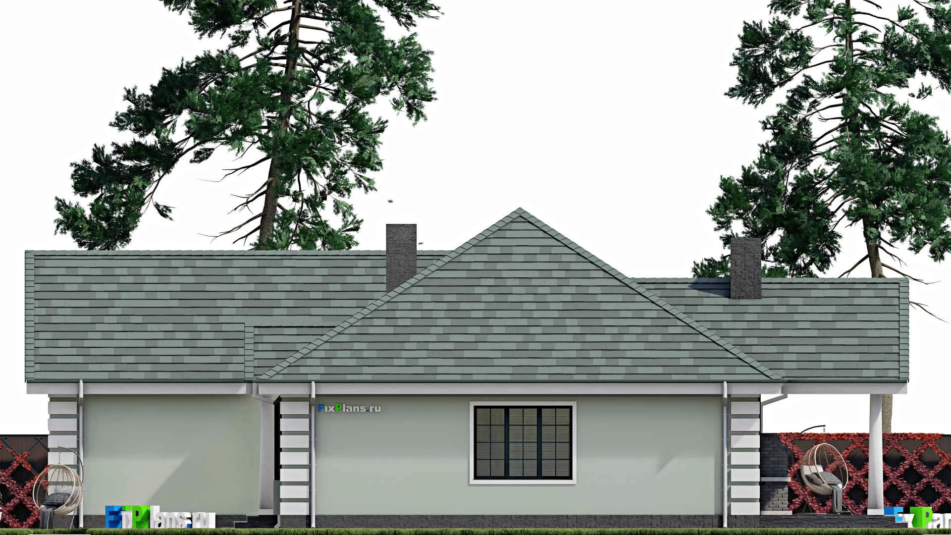 F-0026 - Проект дома с мансардой 17 на 20, площадью 330 м² с террасой, гаражом на 2 машины и 3 спальнями