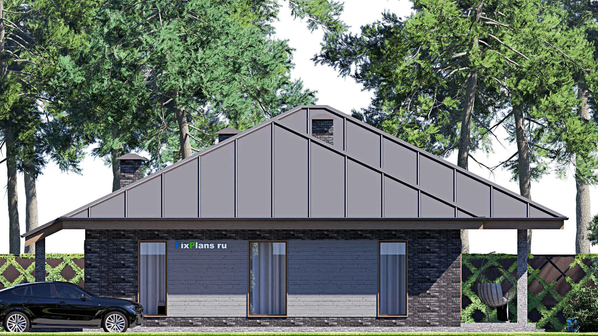 F-17441 - Проект одноэтажного дома 15 на 21, площадью 220 м² с террасой и 3 спальнями