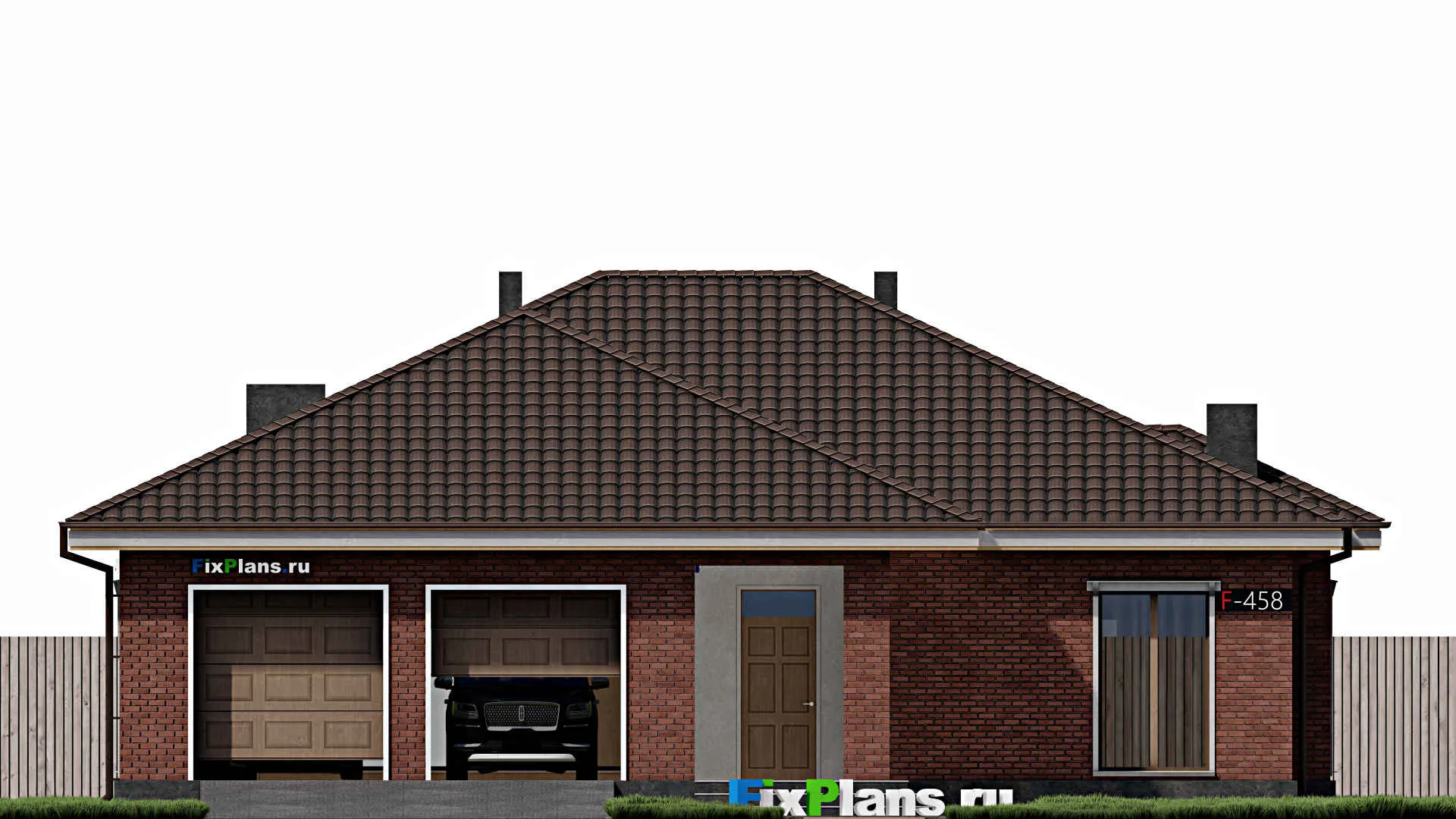 F-0458 - Проект одноэтажного дома 16 на 20, площадью 450 м² с террасой, гаражом на 2 машины и 6 спальнями