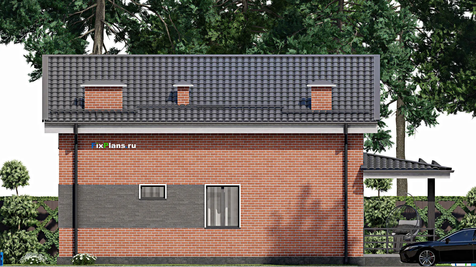 F-4085 - Проект дома с мансардой 9 на 11, площадью 150 м² с террасой и 4 спальнями