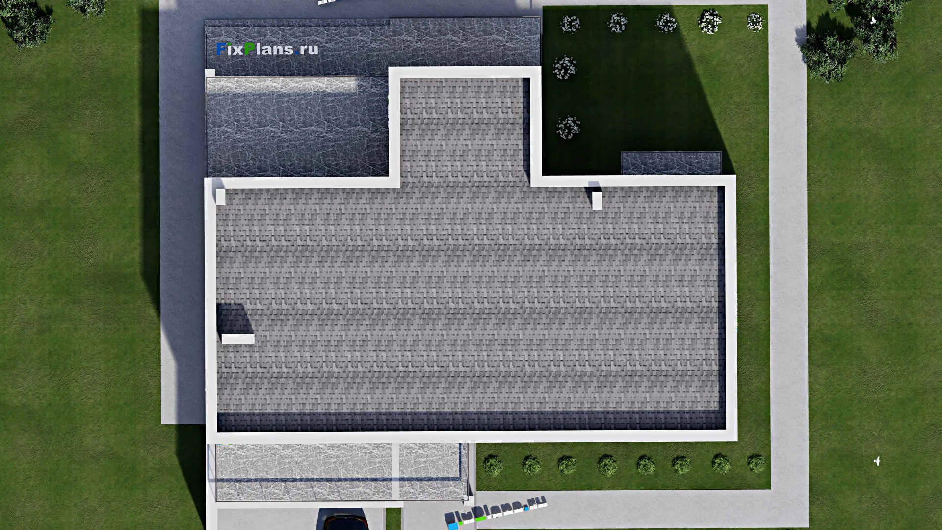 F-11843 - Планы двухэтажного дома 21 на 22, площадью 530 м² с террасой, балконом, гаражом на 1 машину и 6 спальнями