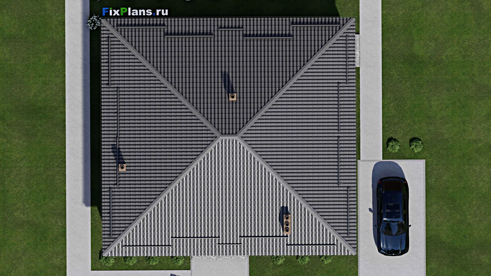 F-3518 - Проект одноэтажного дома 14 на 15, площадью 160 м² с террасой и 3 спальнями