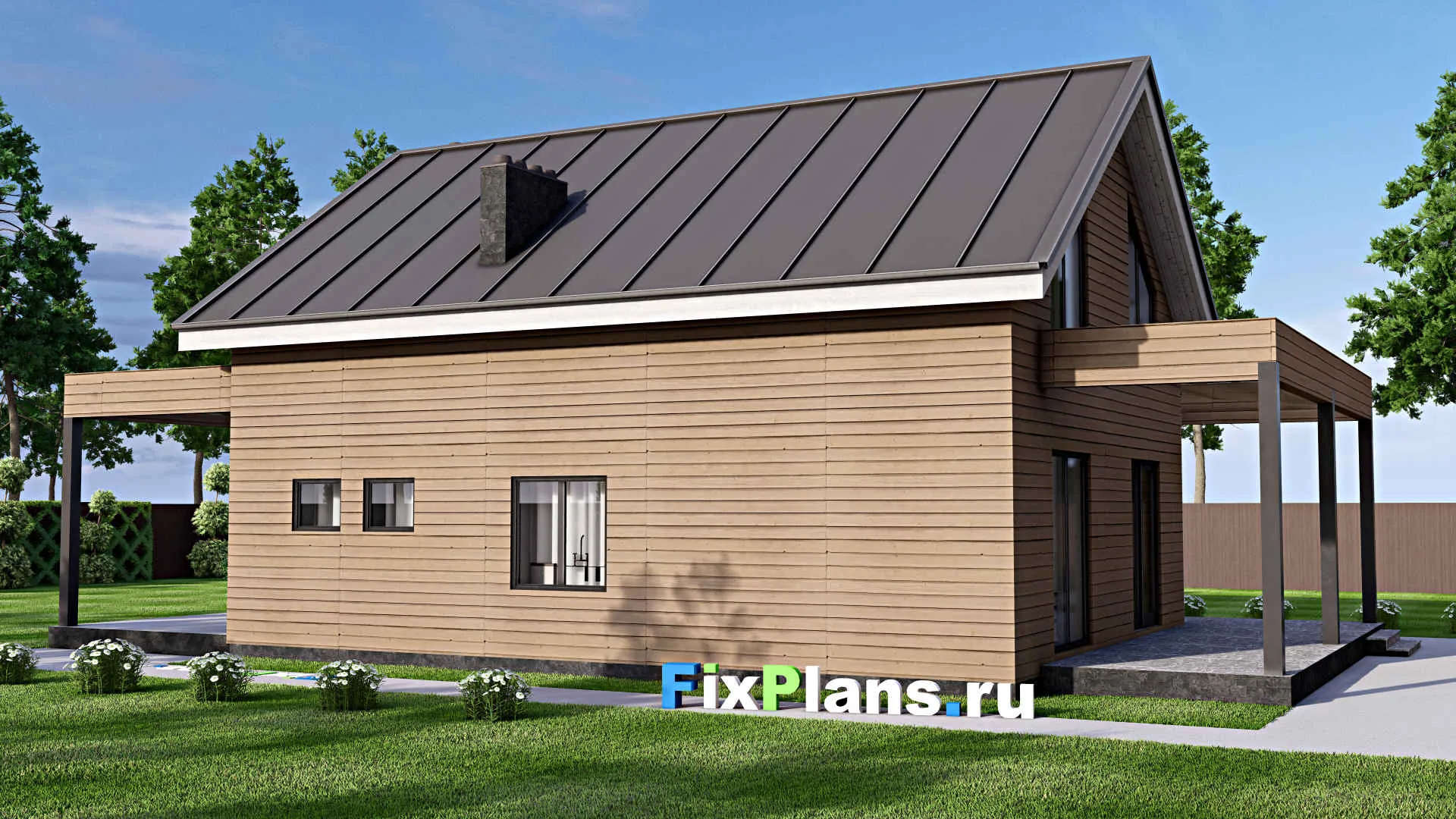 F-16172 - Планы дома с мансардой 11 на 19, площадью 220 м² с террасой и 3 спальнями