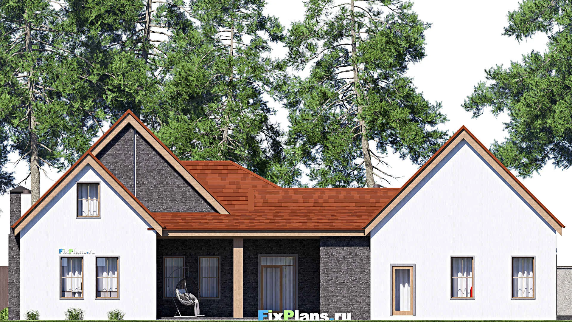 F-17288 - Проект дома с мансардой 15 на 23, площадью 260 м² с террасой, гаражом на 2 машины и 3 спальнями