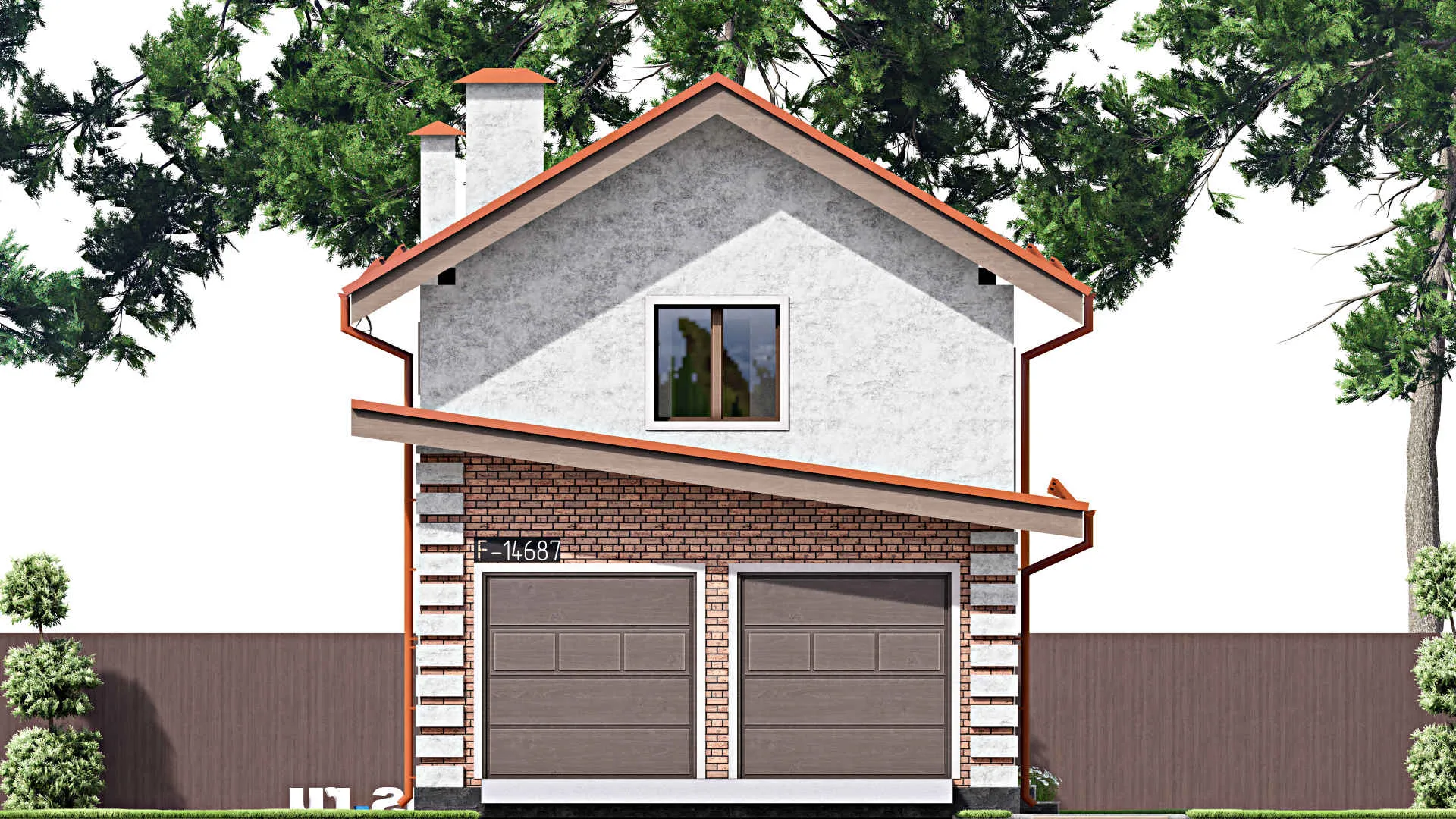 F-14687 - Планы двухэтажного дома 7 на 17, площадью 140 м² с гаражом на 2 машины и 3 спальнями