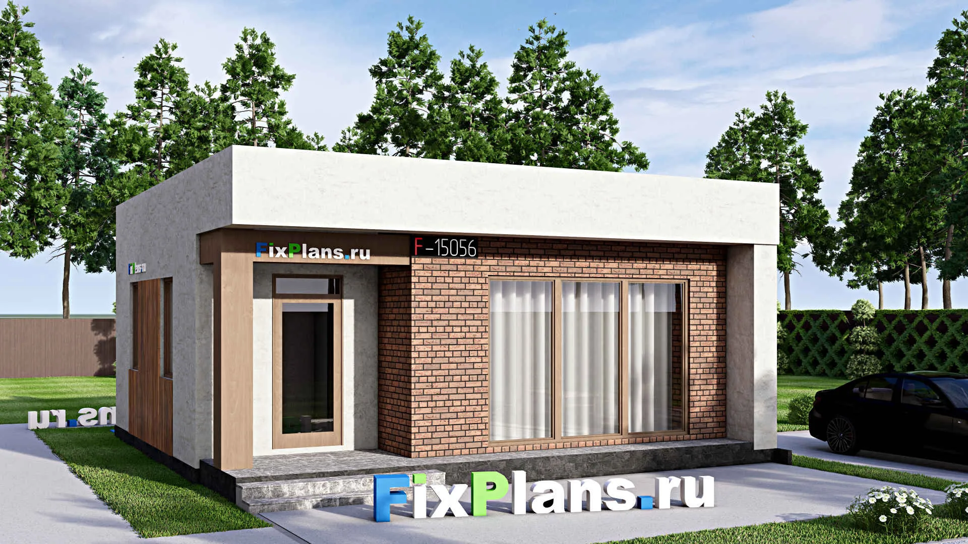 F-15056 - Проект бани 9 на 9, площадью 60 м² с комнатой отдыха и терассой