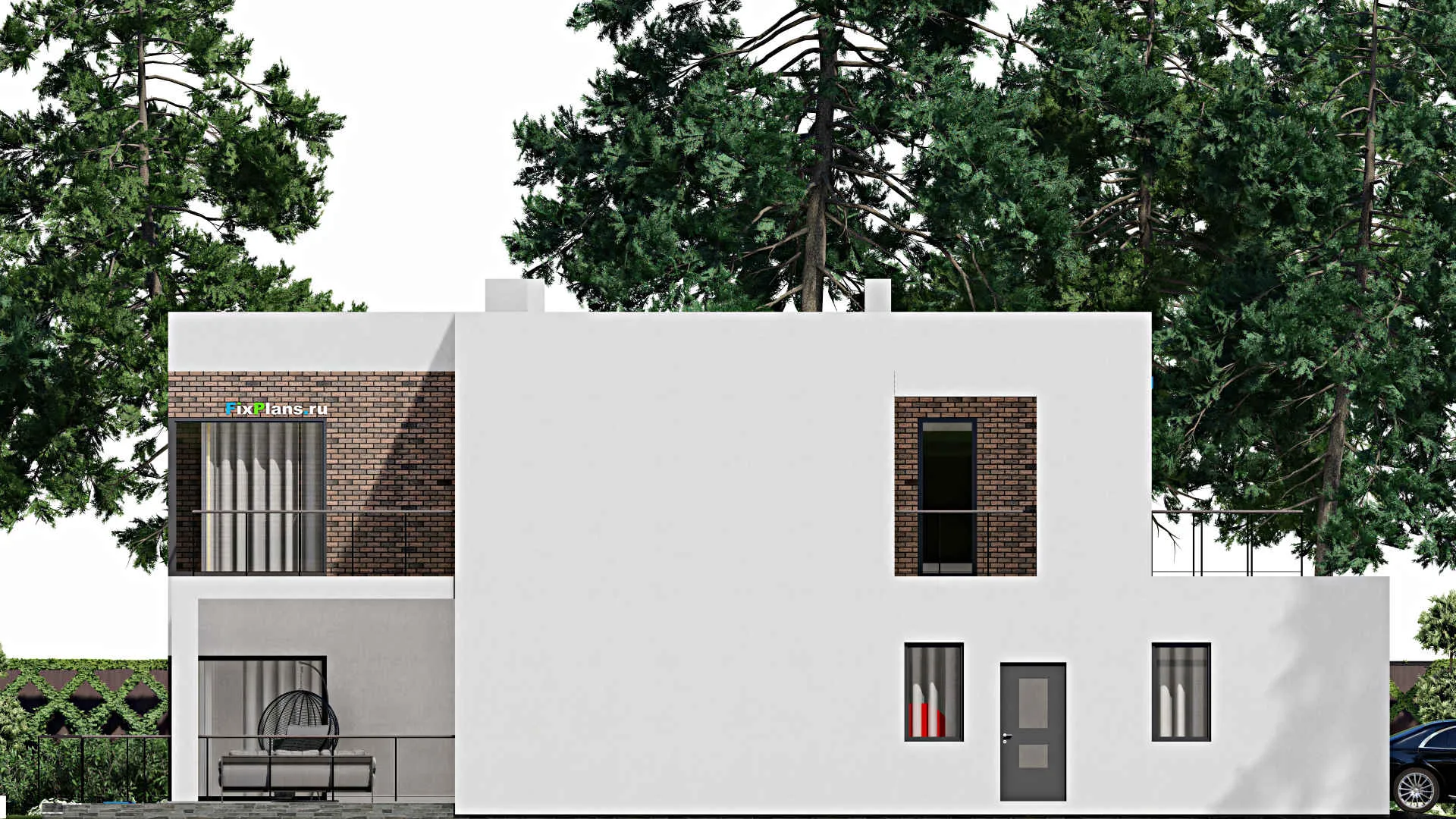 F-11843 - Планы двухэтажного дома 21 на 22, площадью 530 м² с террасой, балконом, гаражом на 1 машину и 6 спальнями