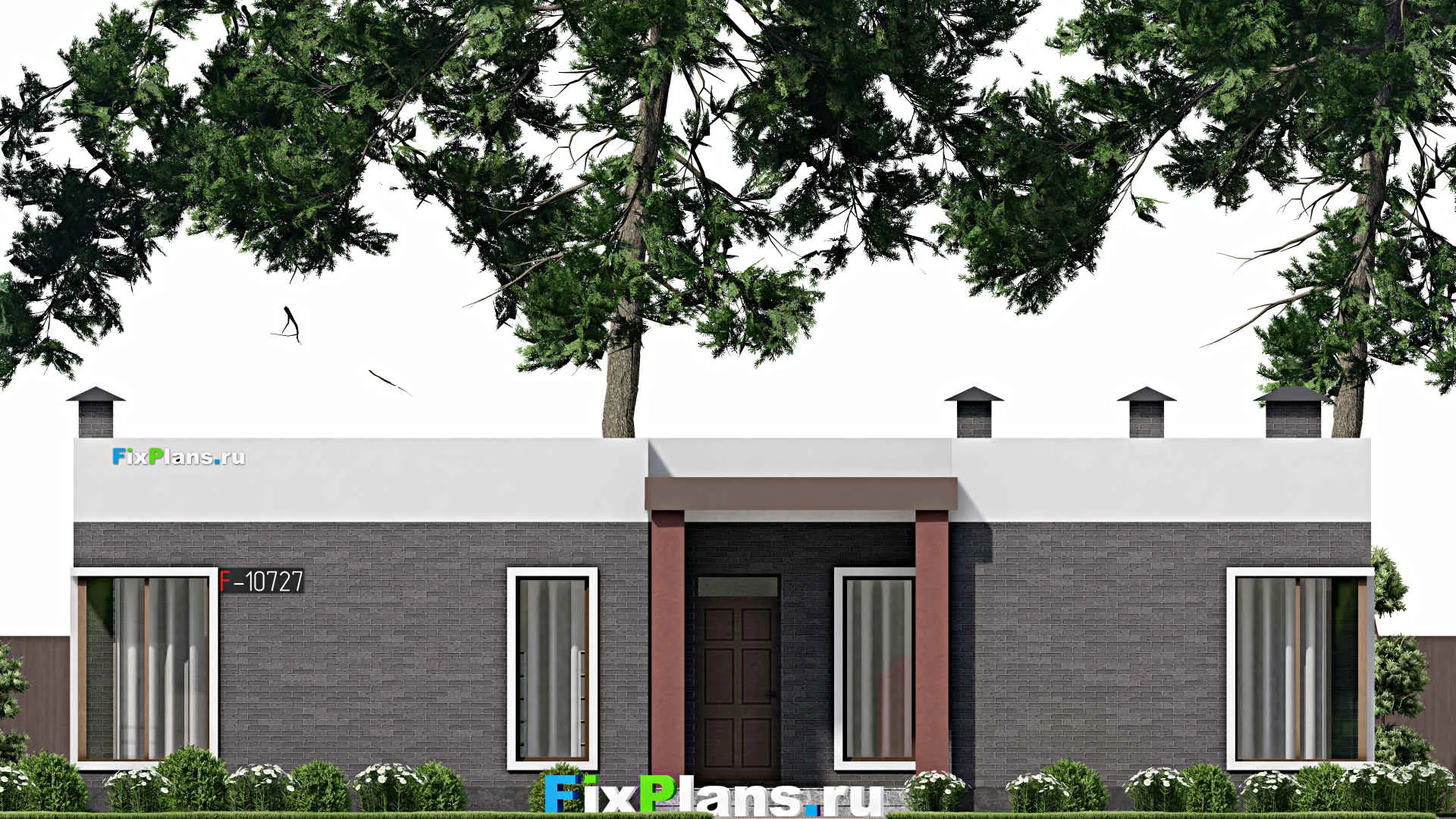 F-10727 - План одноэтажного дома 15 на 16, площадью 180 м² с террасой и 3 спальнями