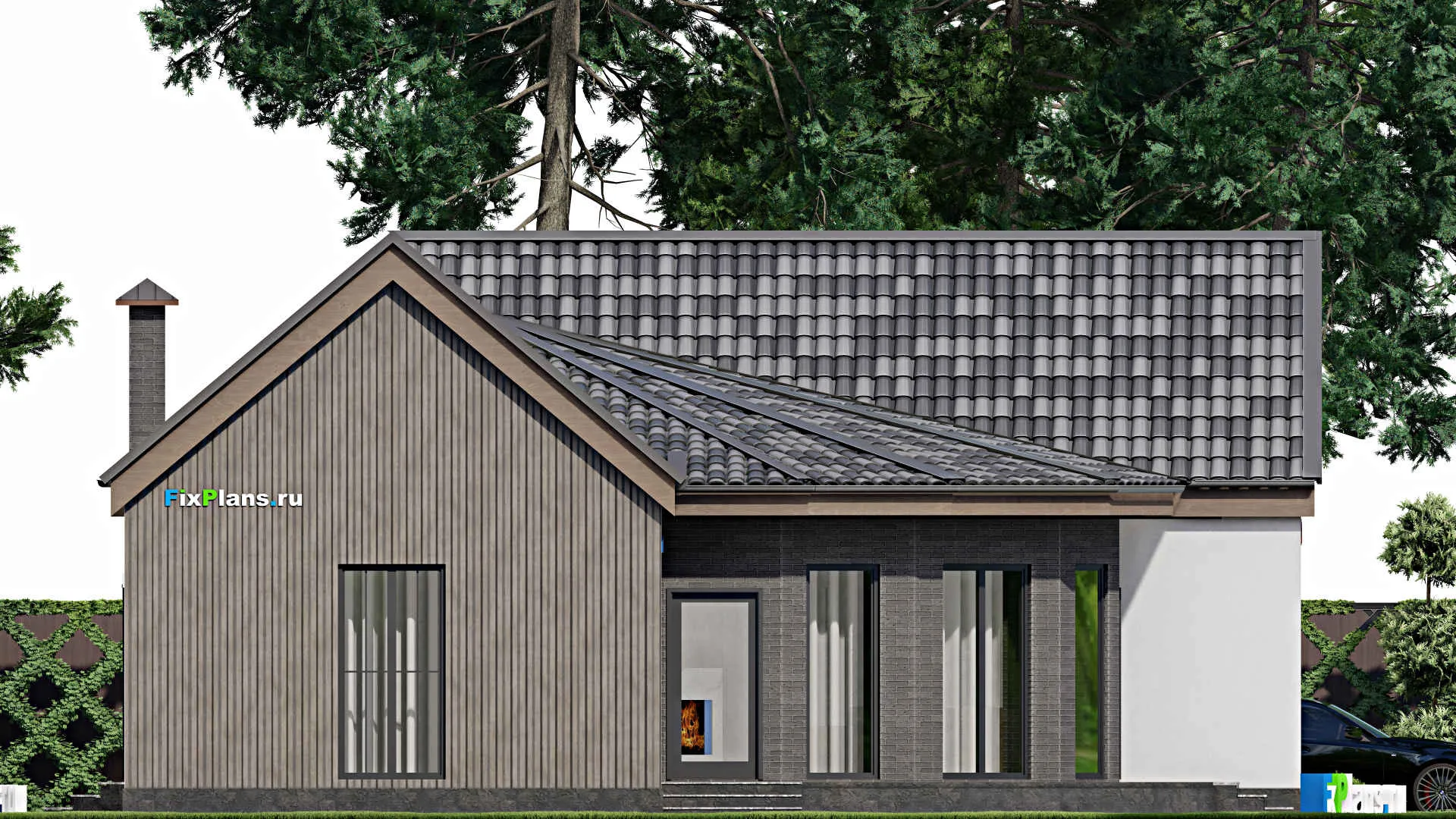 F-12293 - Проект одноэтажного дома 14 на 14, площадью 130 м² с 2 спальнями