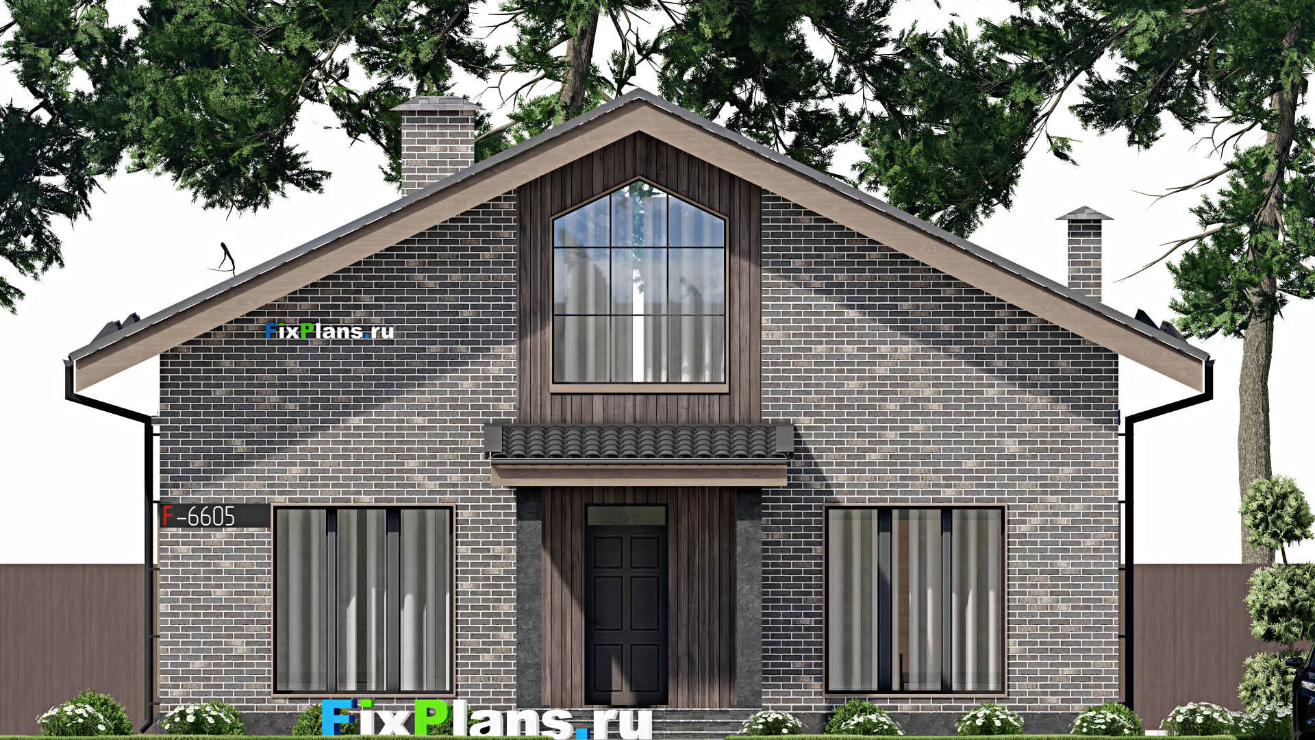 F-6605 - Планы дома с мансардой 12 на 14, площадью 240 м² с террасой и 3 спальнями