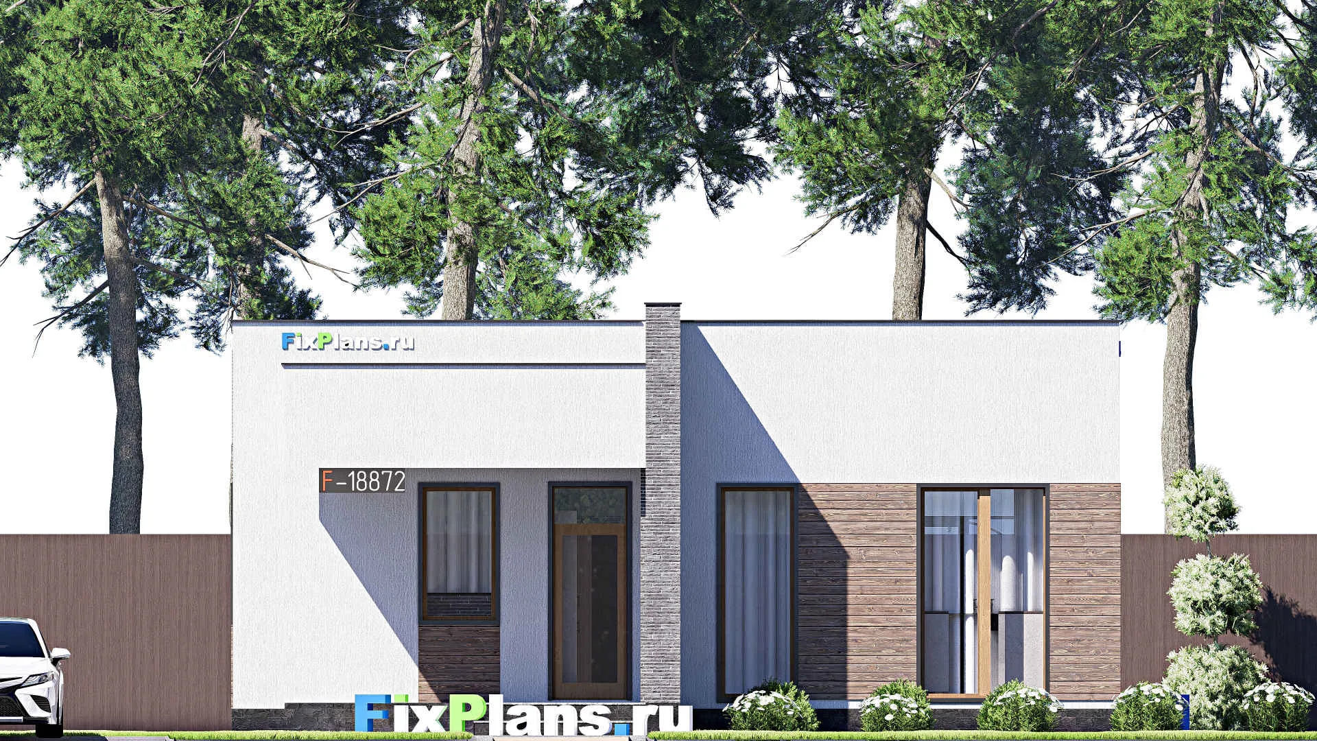 F-18872 - Проект одноэтажного дома 11 на 17, площадью 130 м² с террасой и 2 спальнями