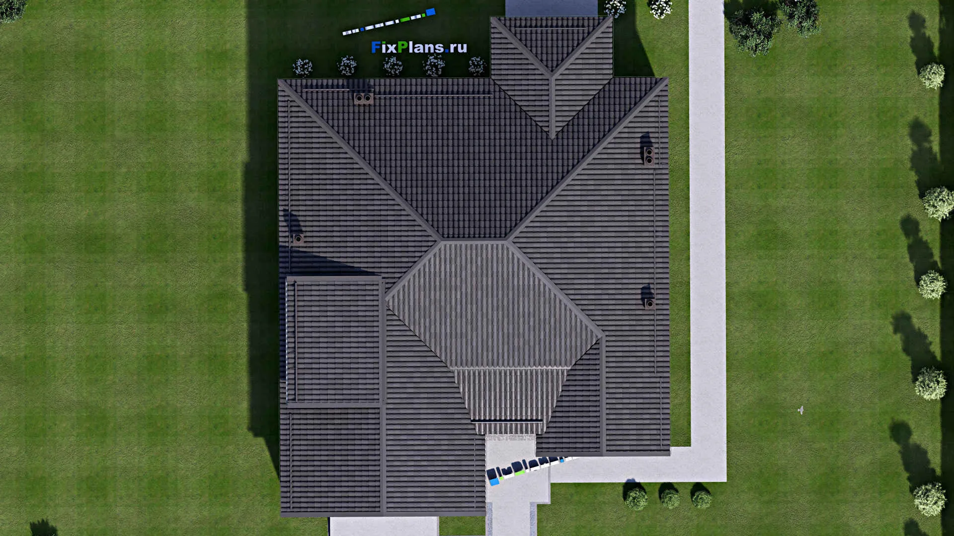 F-16919 - Проект одноэтажного дома 16 на 21, площадью 300 м² с гаражом на 2 машины и 5 спальнями