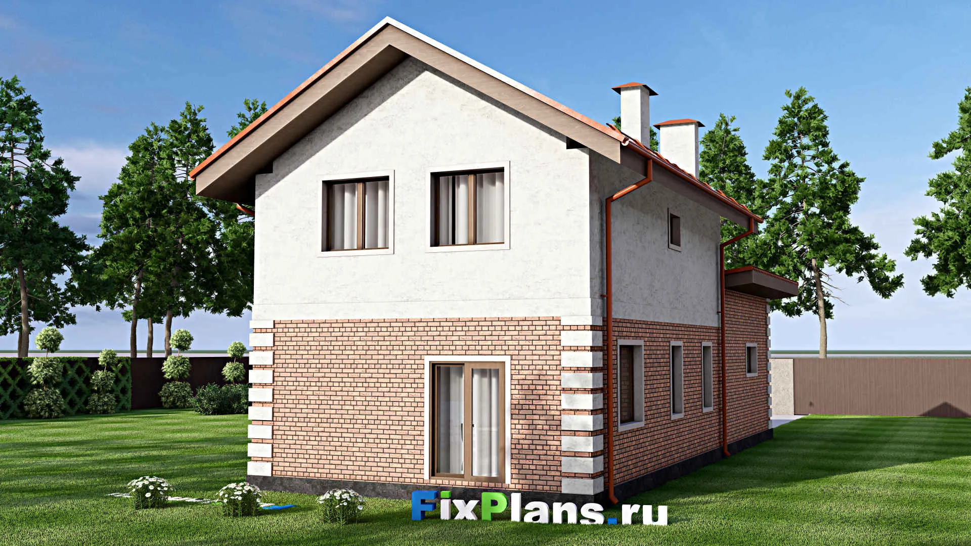 F-14687 - Планы двухэтажного дома 7 на 17, площадью 140 м² с гаражом на 2 машины и 3 спальнями