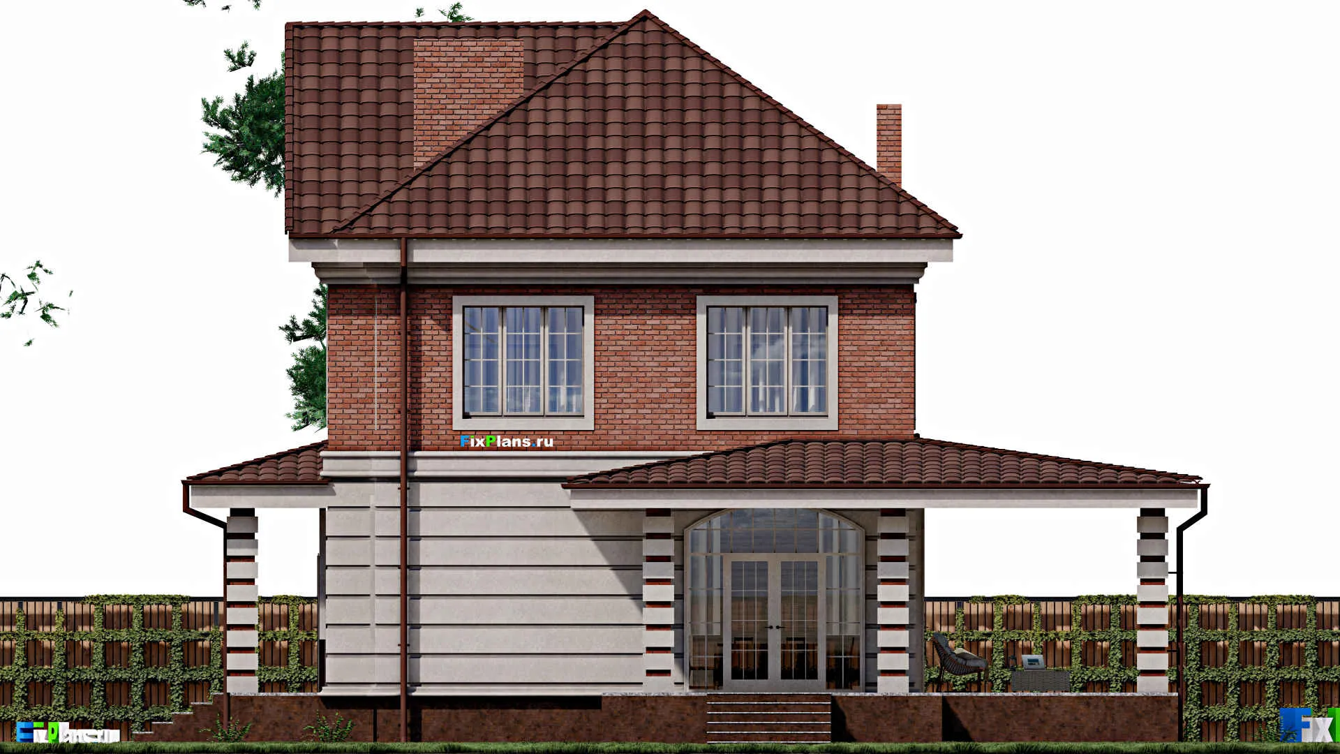 F-0386 - Проект двухэтажного дома 10 на 14, площадью 290 м² с террасой и 4 спальнями