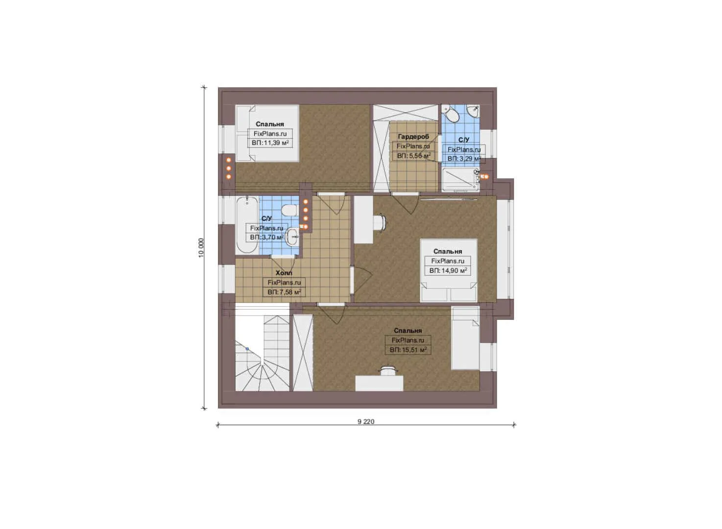 F-20834 - Планы дома с мансардой 10 на 13, площадью 160 м² с террасой и 4 спальнями