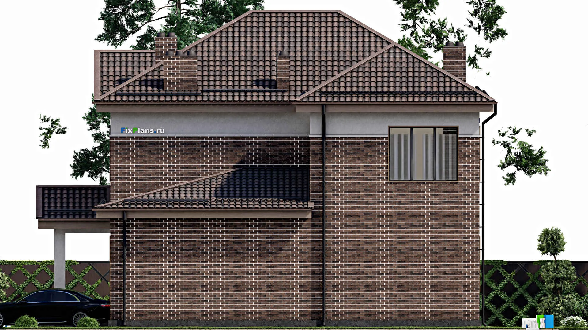 F-2537i - Планы двухэтажного дома 16 на 17, площадью 290 м² с террасой, гаражом на 1 машину и 5 спальнями