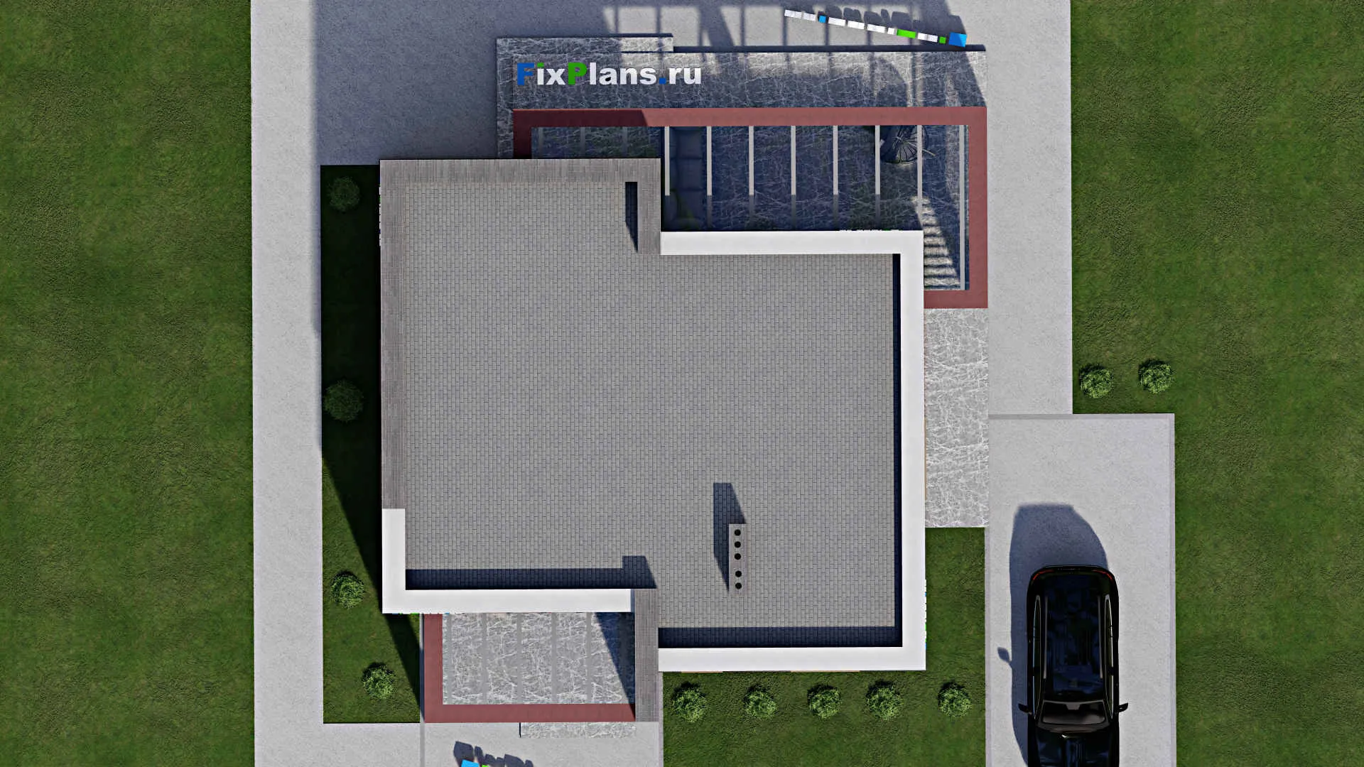 F-7037 - План одноэтажного дома 14 на 15, площадью 150 м² с террасой и 2 спальнями
