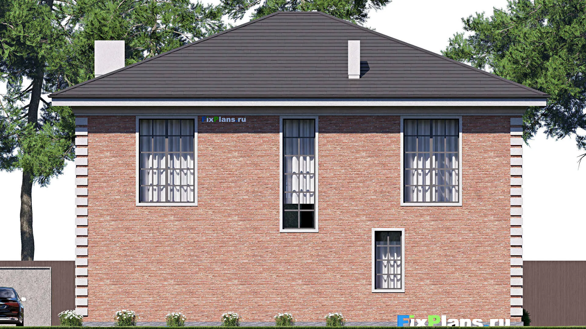 F-19331 - Проект двухэтажного дома 16 на 18, площадью 380 м² с террасой, балконом и 4 спальнями