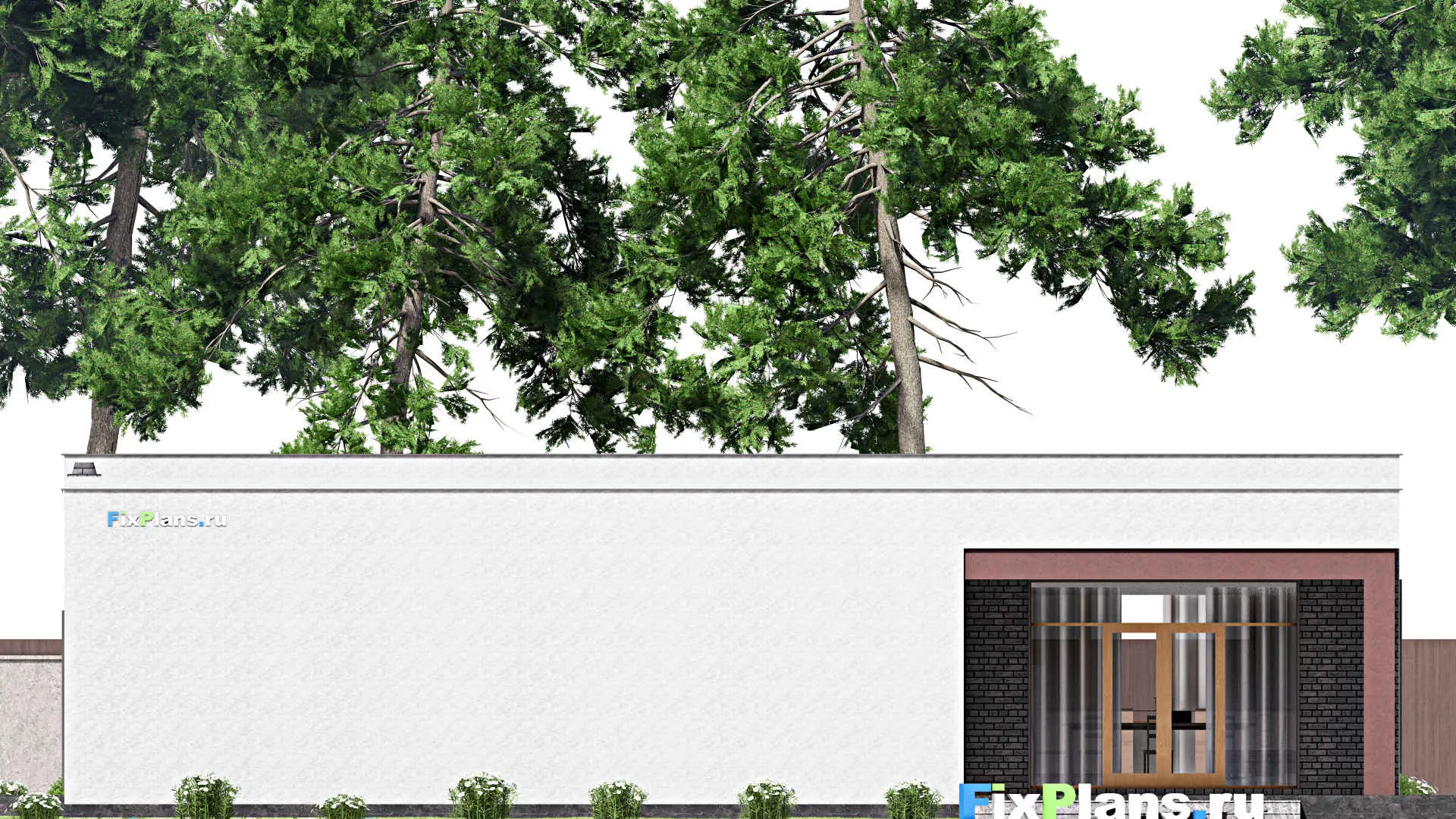 F-15983 - План одноэтажного дома 21 на 22, площадью 280 м² с террасой, гаражом на 2 машины и 3 спальнями