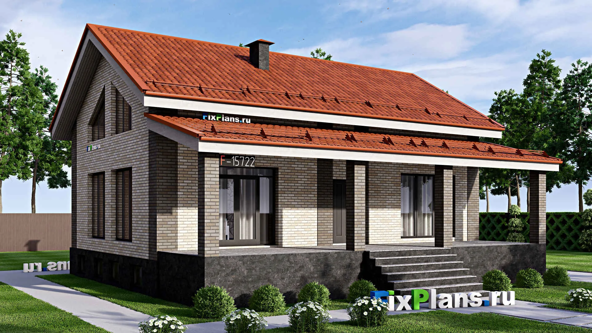 F-15722 - Проект дома с мансардой 12 на 13, площадью 170 м² с 3 спальнями