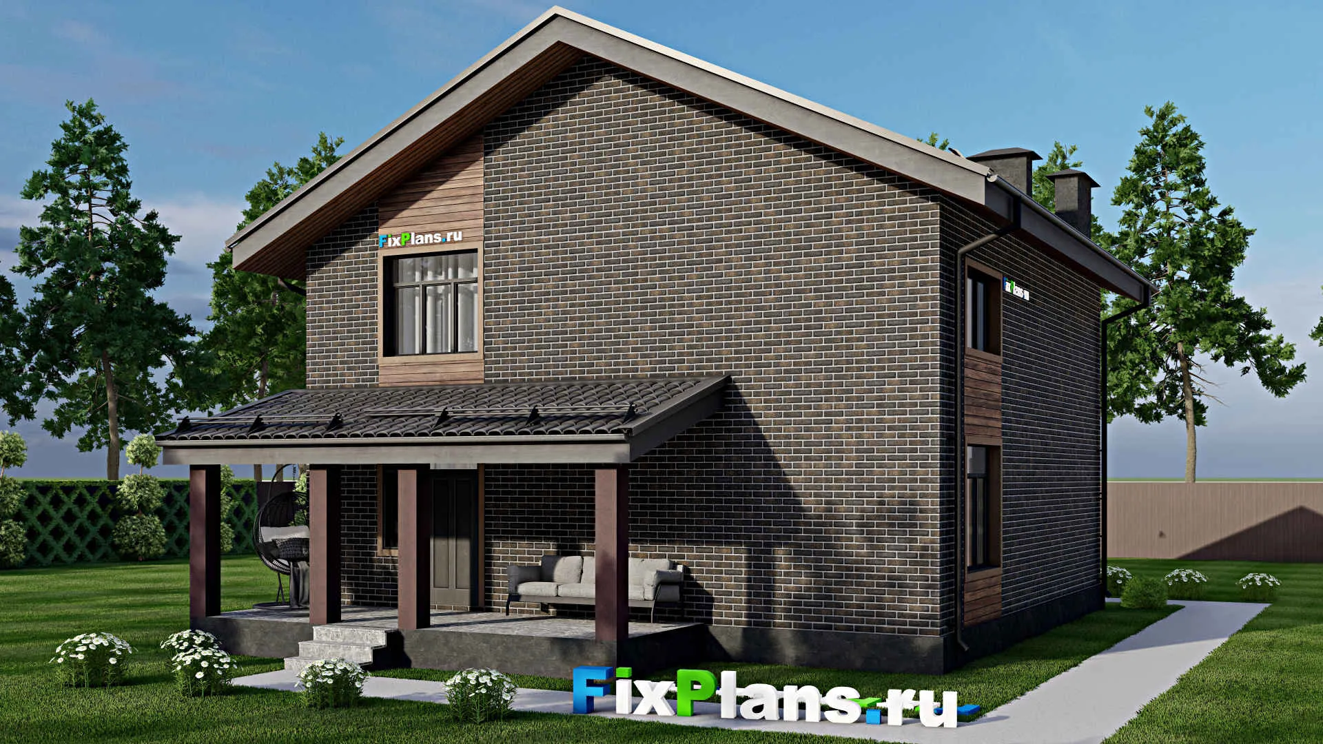 F-4238 - Проект дома с мансардой 11 на 11, площадью 180 м² с террасой и 6 спальнями