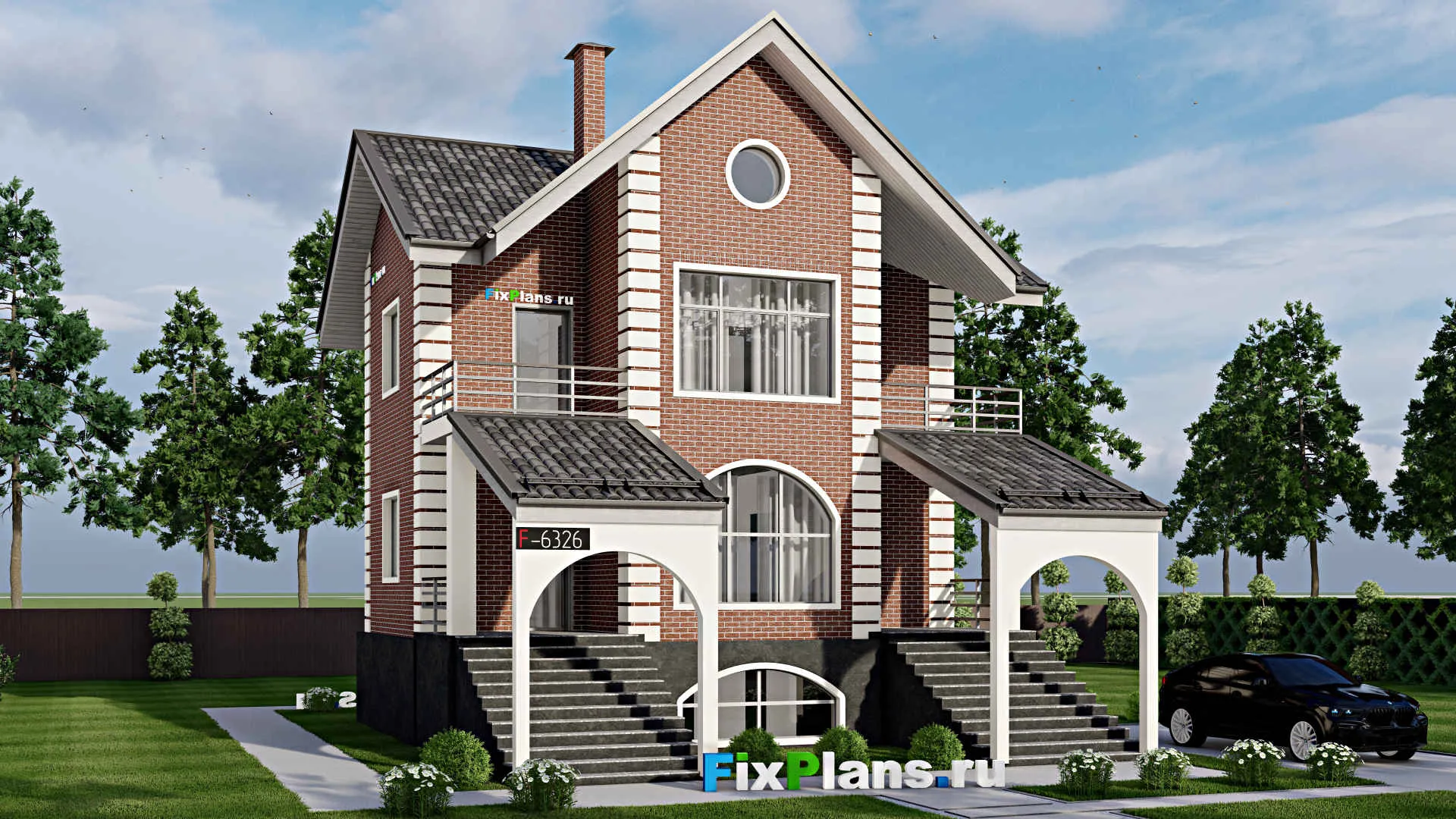 F-6326 - Проект дома с мансардой 10 на 11, площадью 180 м² с балконом, цокольным этажом и 4 спальнями