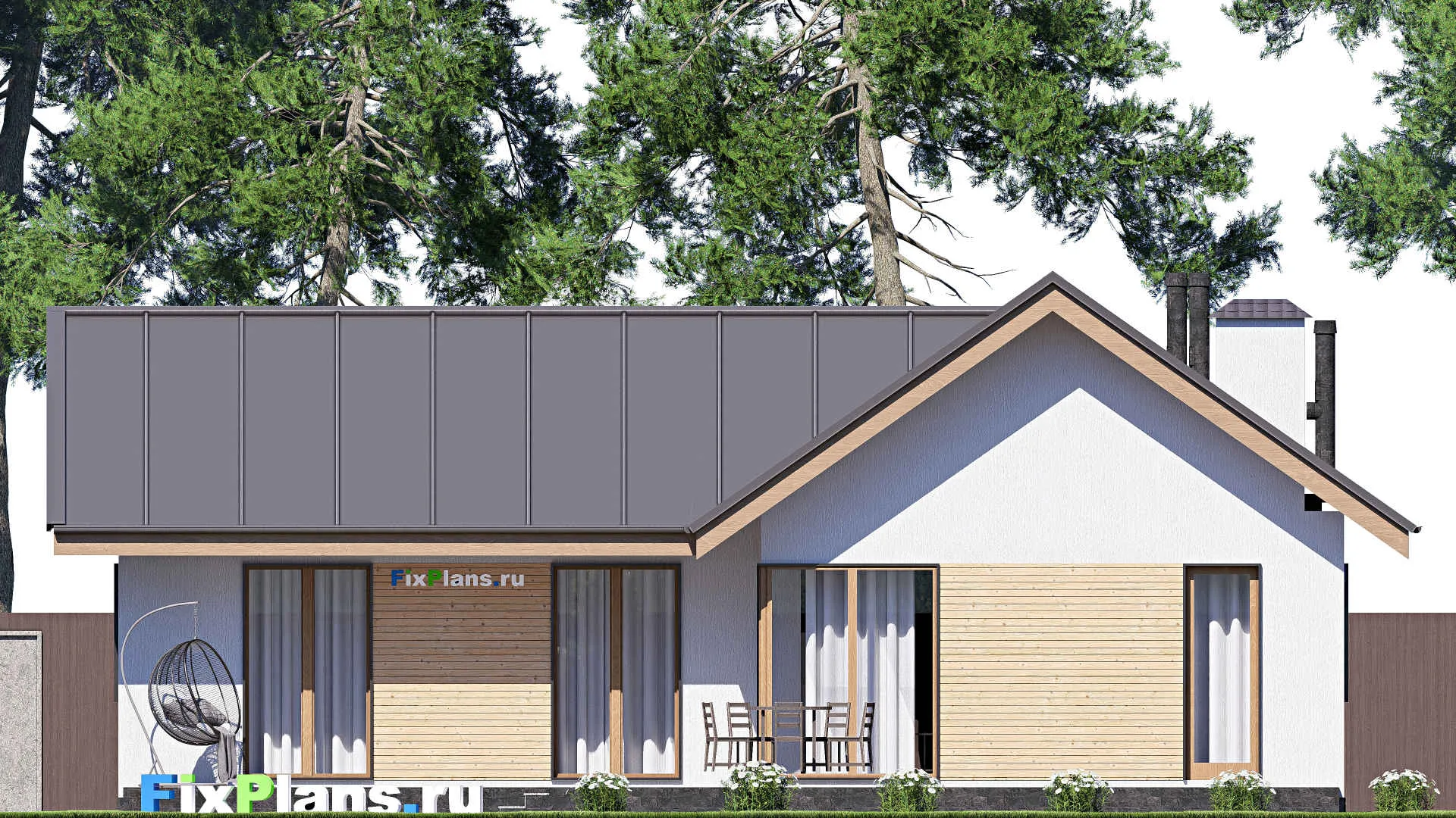 F-19889 - Проект одноэтажного дома 15 на 19, площадью 210 м² с террасой и 3 спальнями