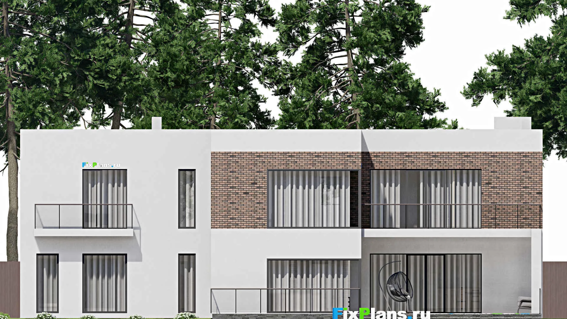 F-11843 - Планы двухэтажного дома 21 на 22, площадью 530 м² с террасой, балконом, гаражом на 1 машину и 6 спальнями