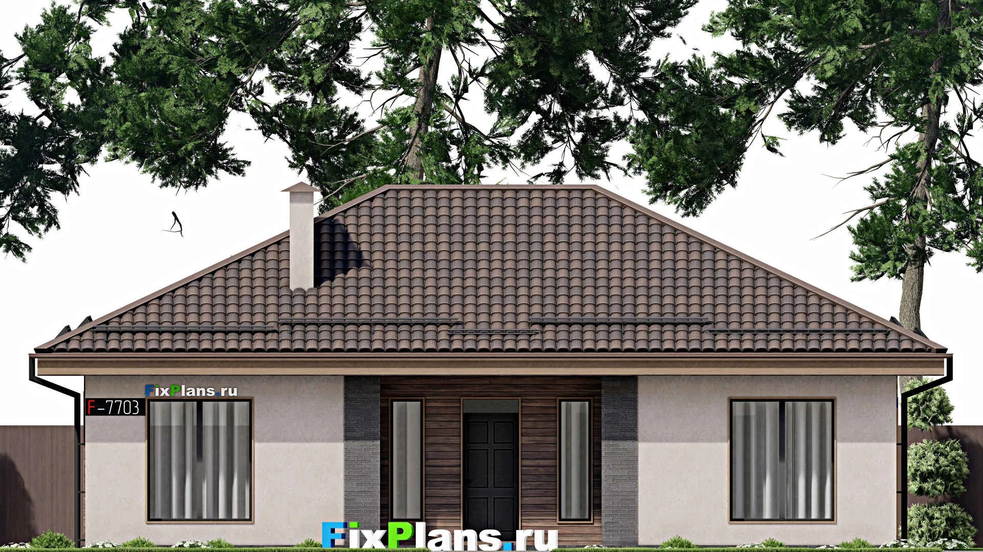 F-7703 - Проект одноэтажного дома 12 на 14, площадью 120 м² с 3 спальнями