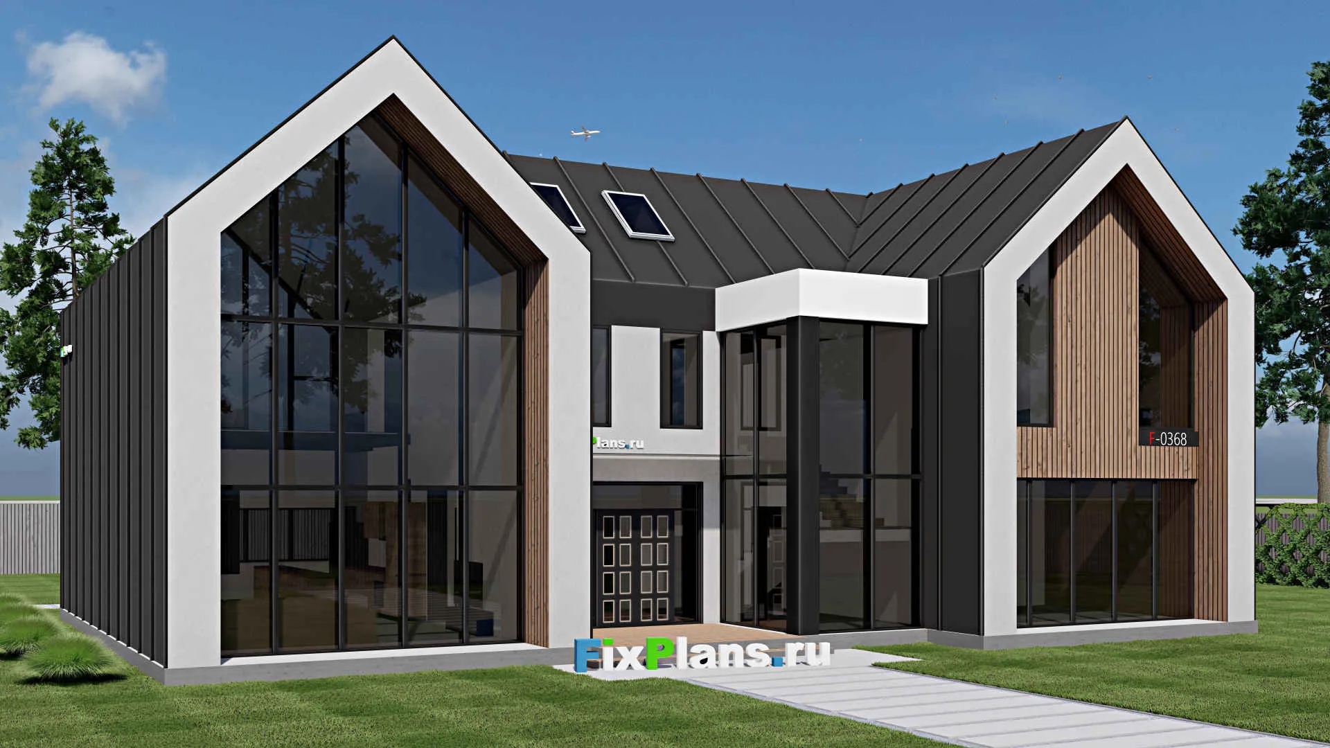 F-0368 - Проект дома с мансардой 15 на 20, площадью 330 м² с террасой и 4 спальнями