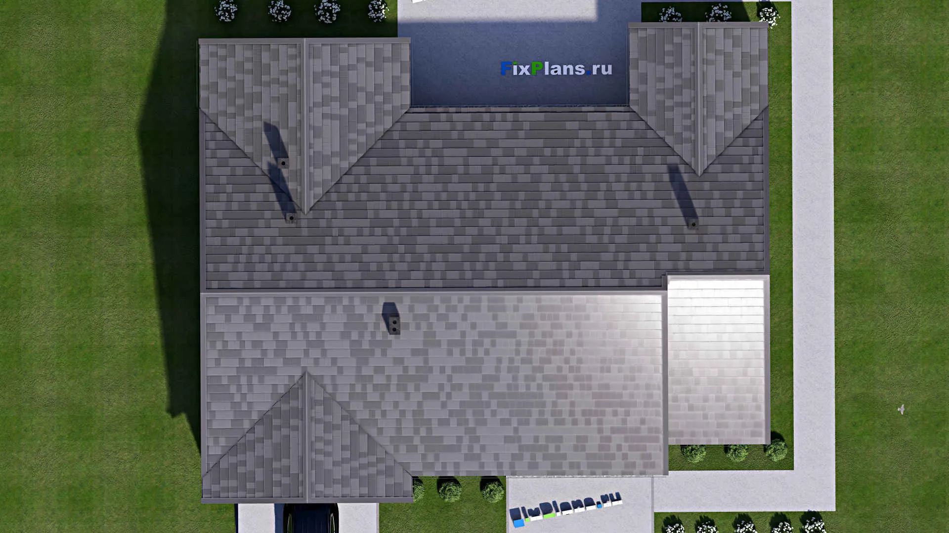 F-16505 - Проект одноэтажного дома 17 на 20, площадью 480 м² с террасой, гаражом на 2 машины и 3 спальнями