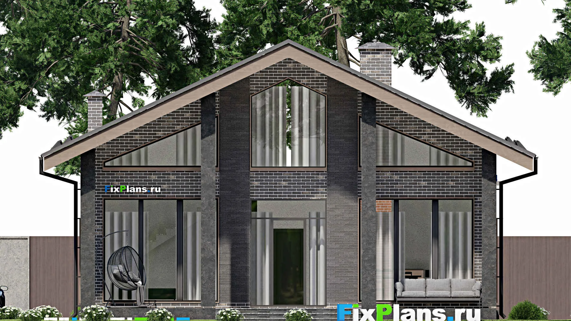 F-6605 - Планы дома с мансардой 12 на 14, площадью 240 м² с террасой и 3 спальнями