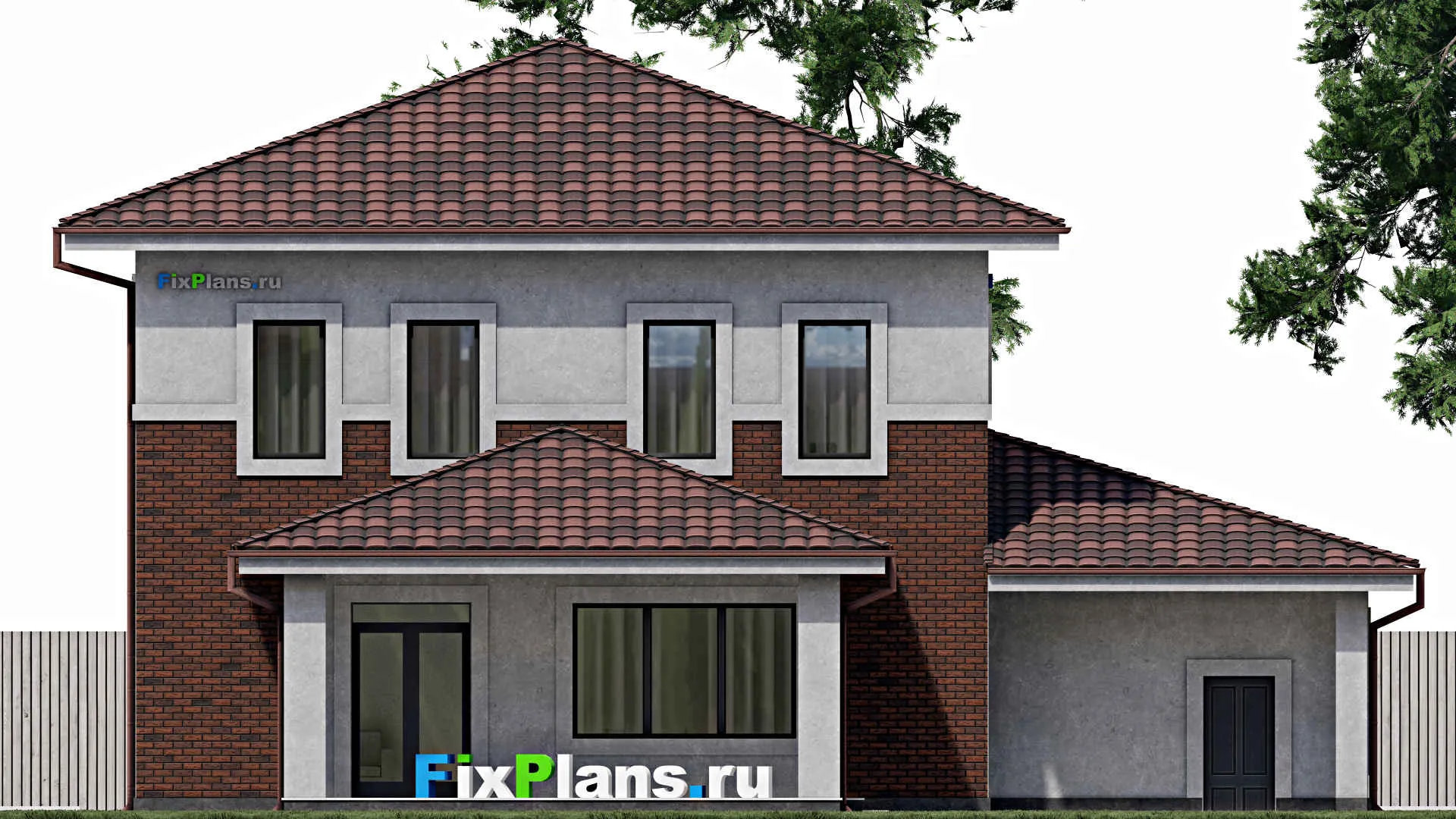 F-0476 - Проект двухэтажного дома 13 на 16, площадью 230 м² с террасой, гаражом на 1 машину и 3 спальнями