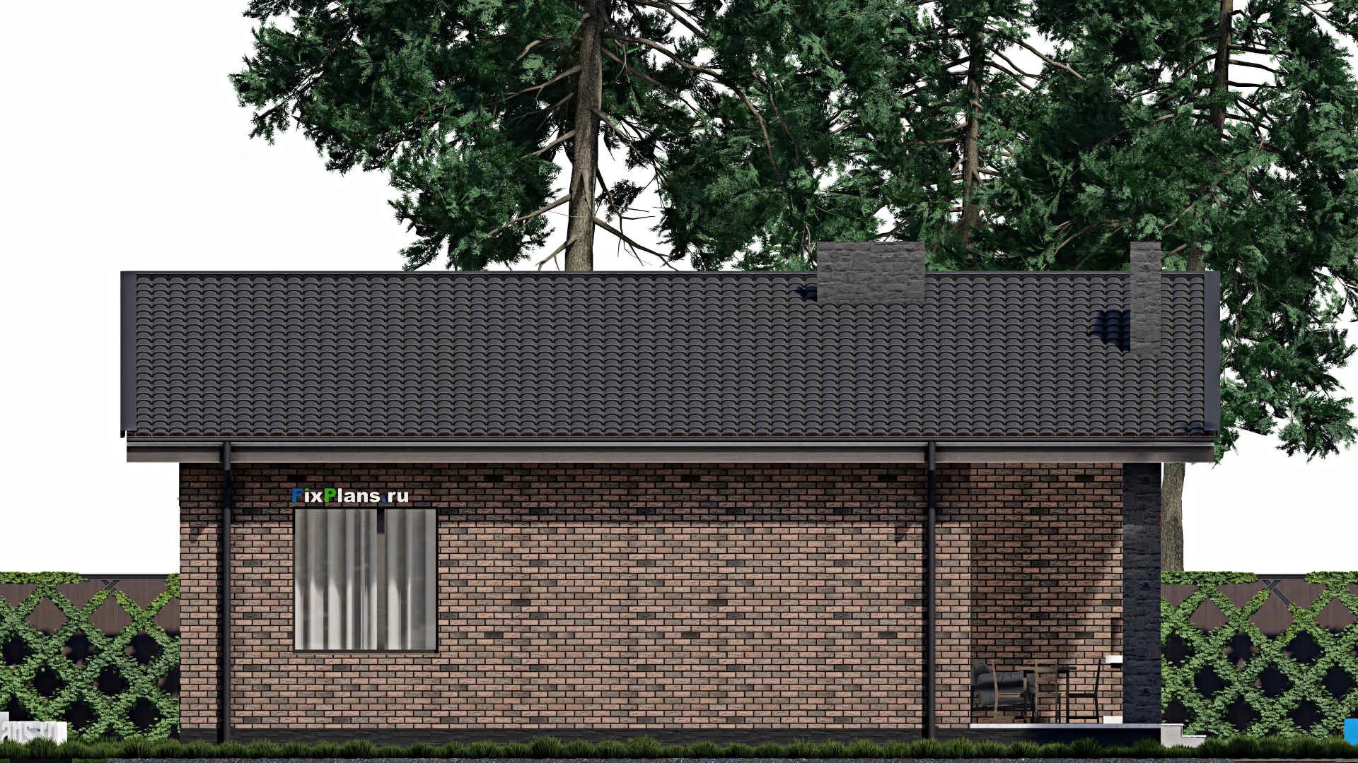 F-0809 - Проект одноэтажного дома 13 на 15, площадью 150 м² с террасой и 3 спальнями