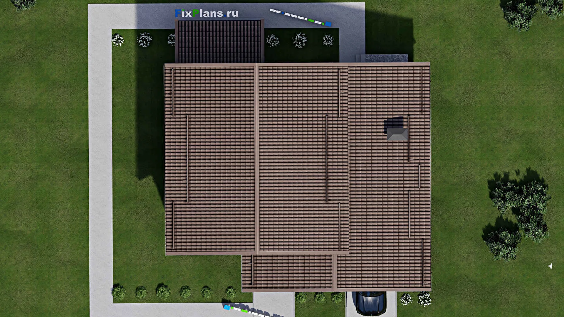 F-2375 - Проект дома с мансардой 14 на 16, площадью 240 м² с террасой, гаражом на 2 машины и 3 спальнями