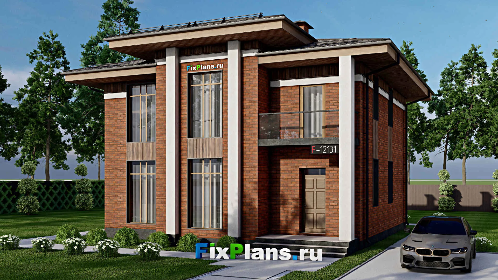 F-12131 - Проект двухэтажного дома 12 на 12, площадью 180 м² с балконом и 4 спальнями