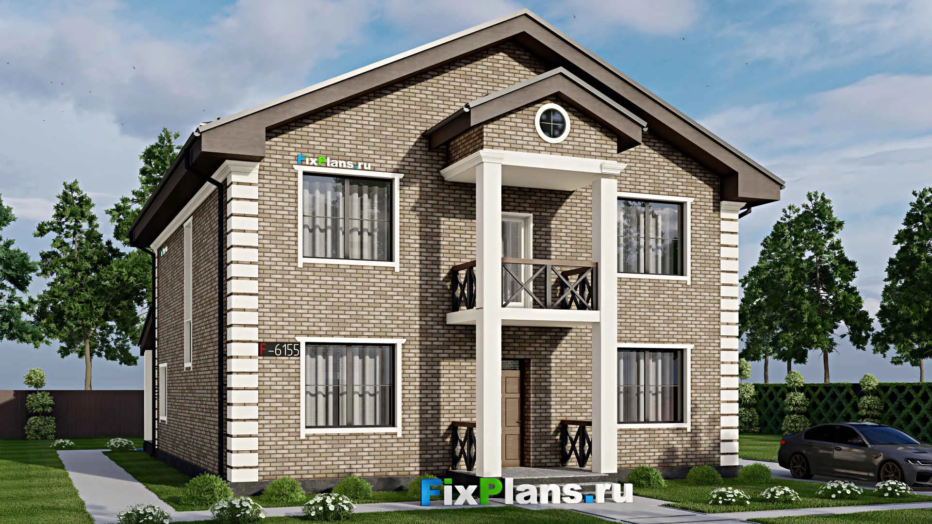 F-6155 - Проект двухэтажного дома 12 на 14, площадью 290 м² с террасой, балконом и 4 спальнями