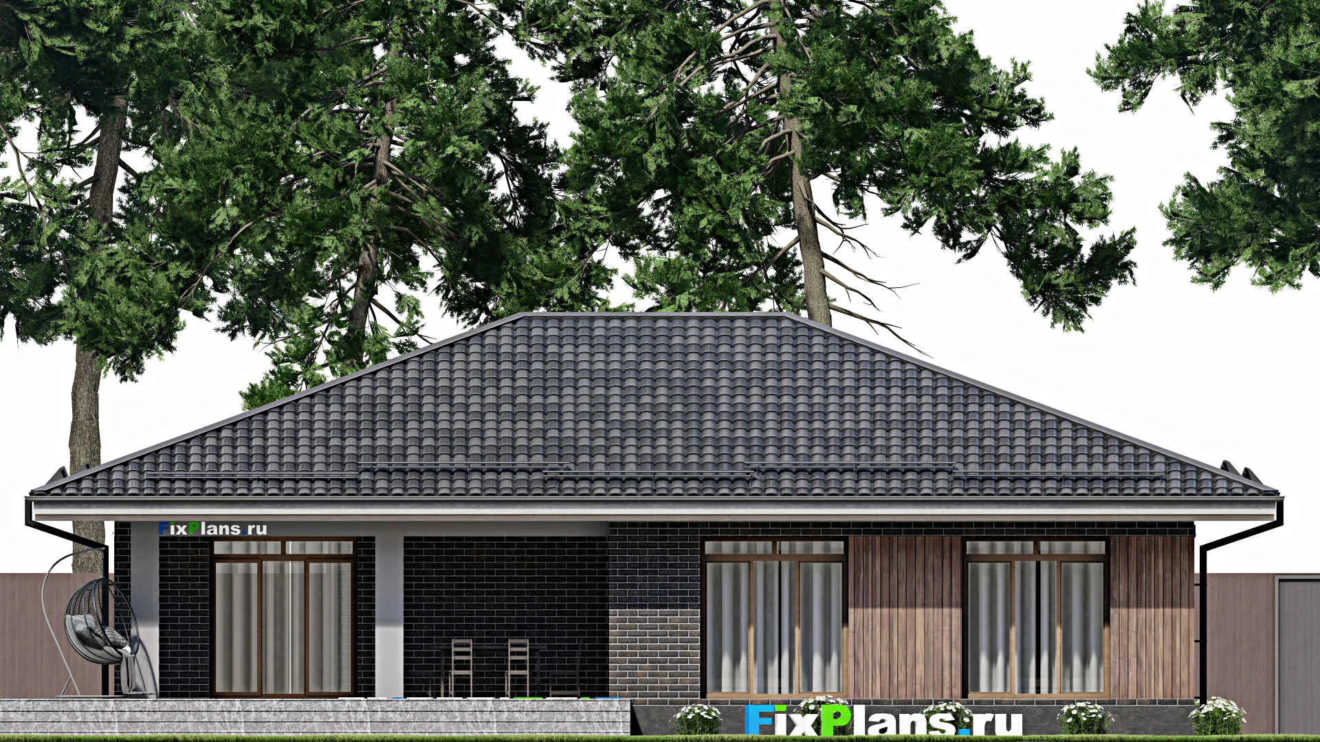 F-5021 - План одноэтажного дома 14 на 16, площадью 170 м² с террасой и 3 спальнями