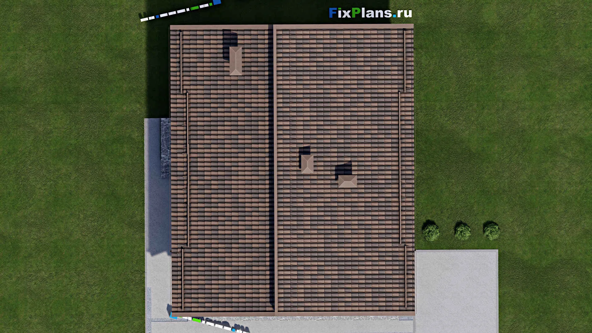 F-9809 - Проект одноэтажного дома 12 на 13, площадью 110 м² с террасой, баней и 2 спальнями