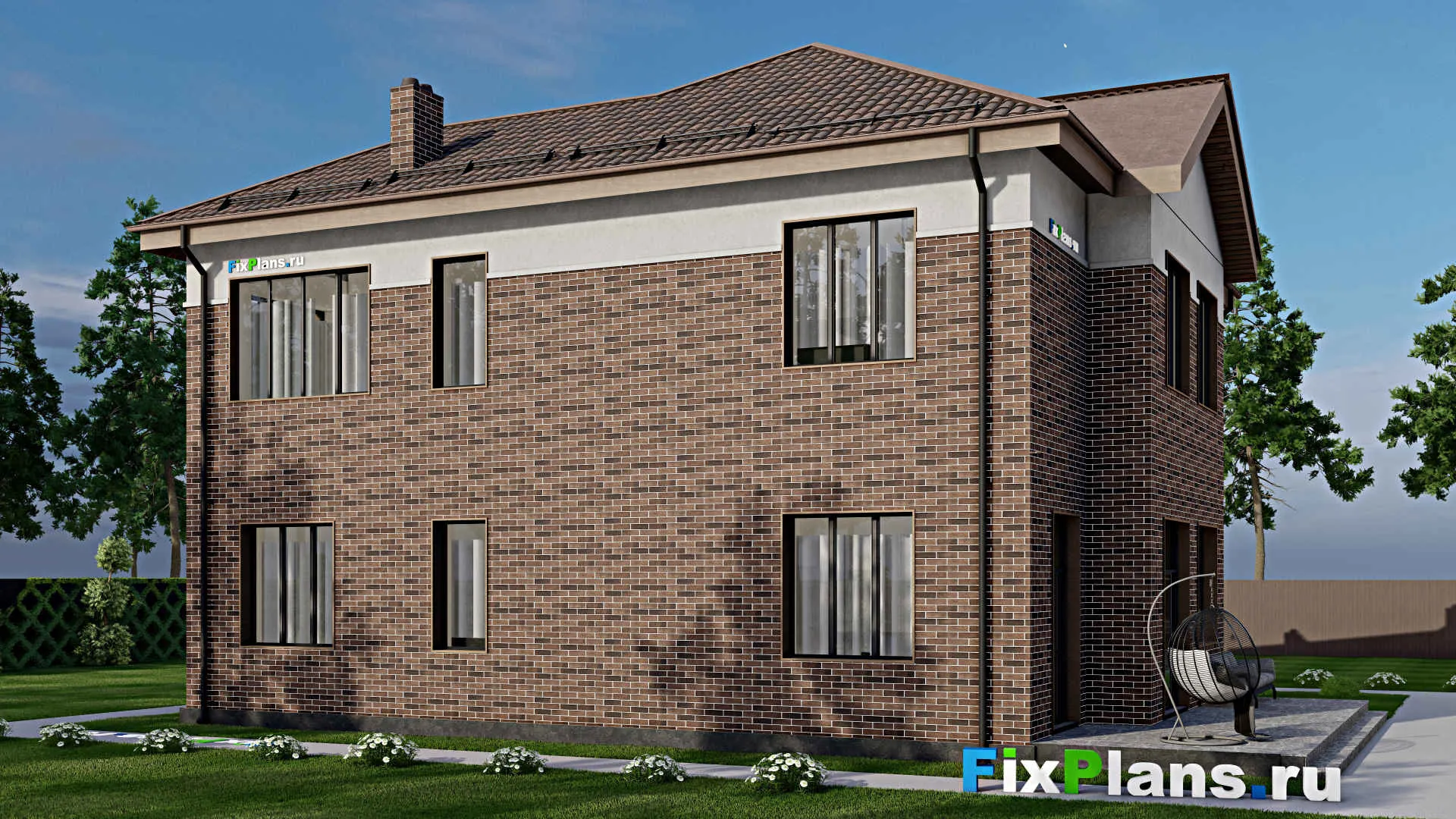 F-2537i - Планы двухэтажного дома 16 на 17, площадью 290 м² с террасой, гаражом на 1 машину и 5 спальнями